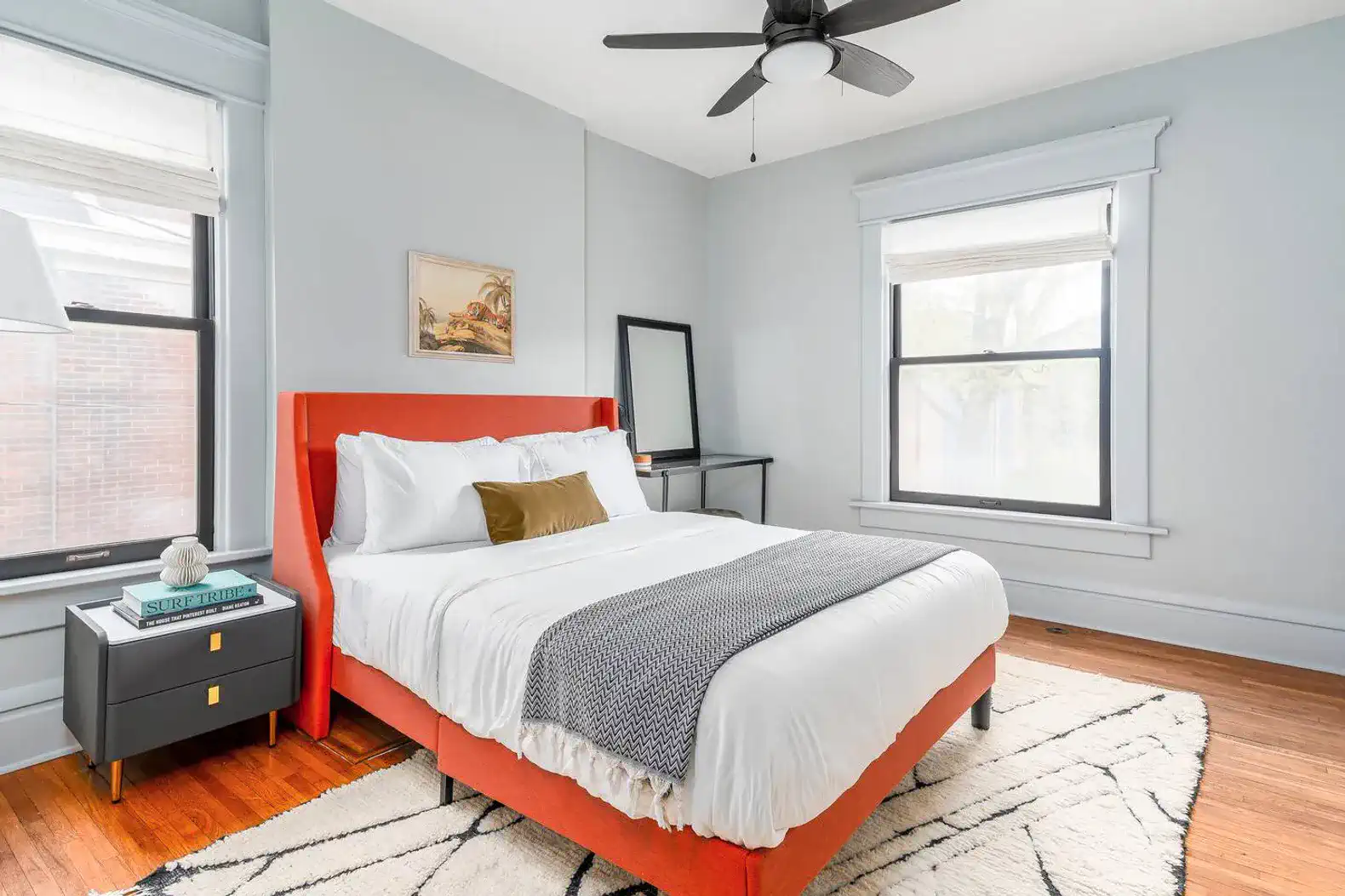 Every bedroom is colorfully designed, filled with art, offers 2 pillows per guest, white noise machines and most rooms have room darkening curtains.