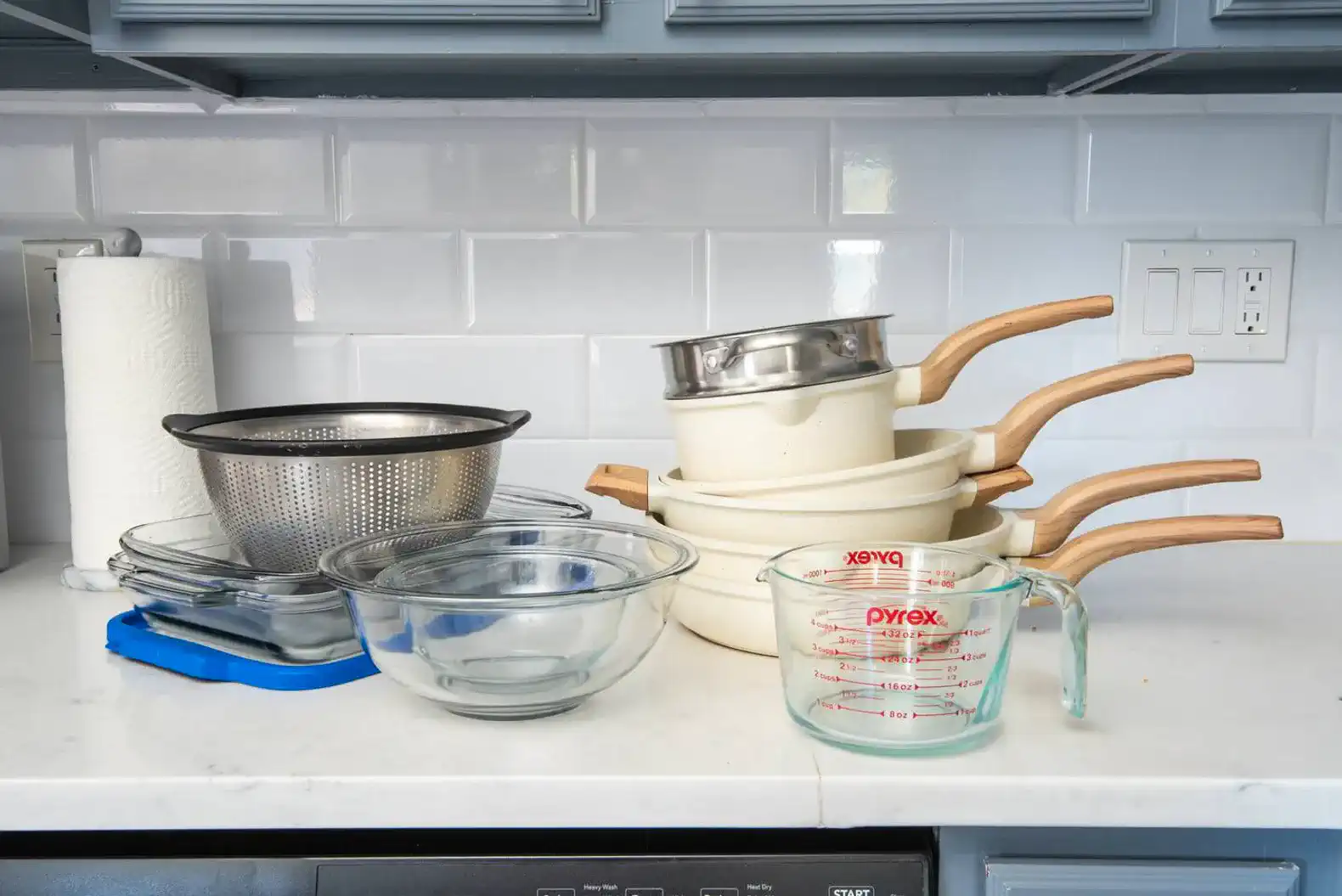 Fully stocked kitchen with a full set of pots and pans, strainer, mixing bowls and more. There is a Kroger just 3 blocks away. 