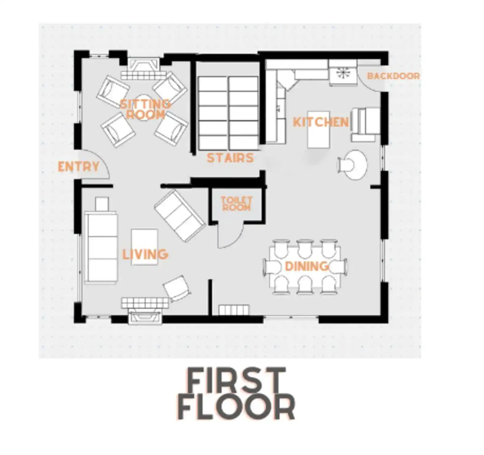 Floor plan showing layout of first floor with rooms labeled