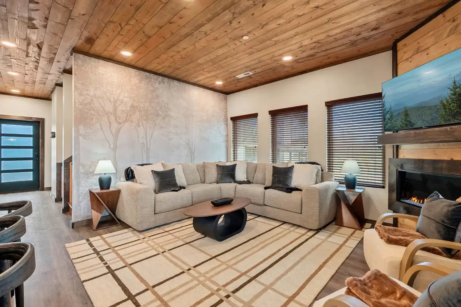 Spacious living room with a large sectional sofa and modern decor