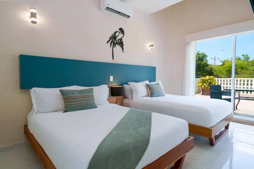 Bright double-bedroom with balcony, AC, and peaceful greenery views