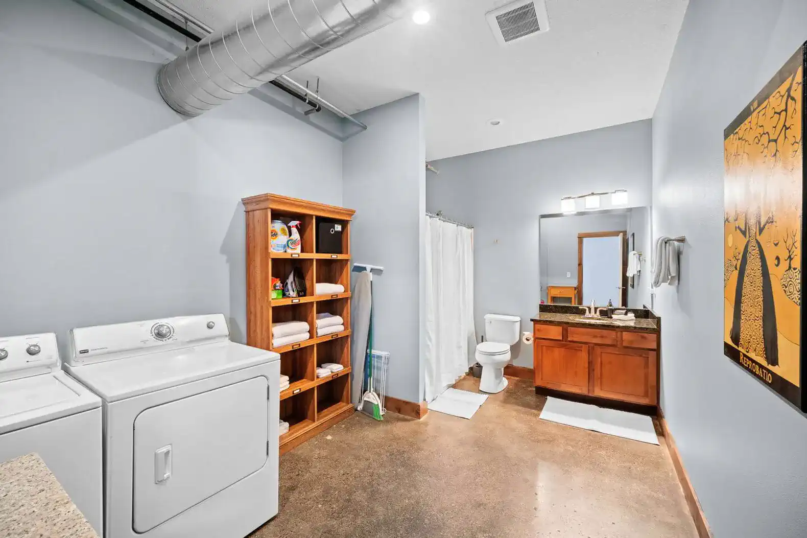 Laundry is a breeze with a full-size washer and dryer.