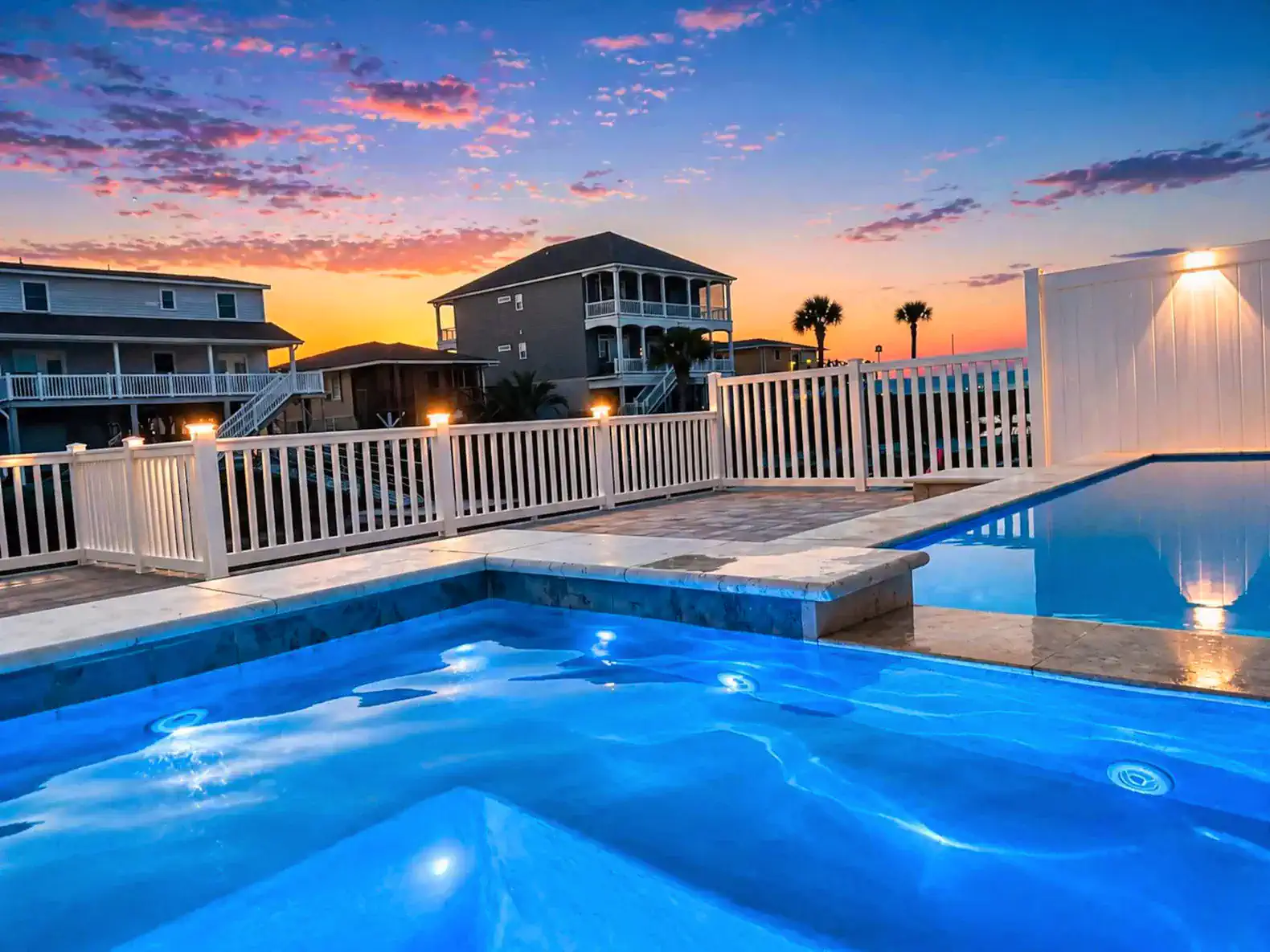 Watch the sunset over the channel from the spa
