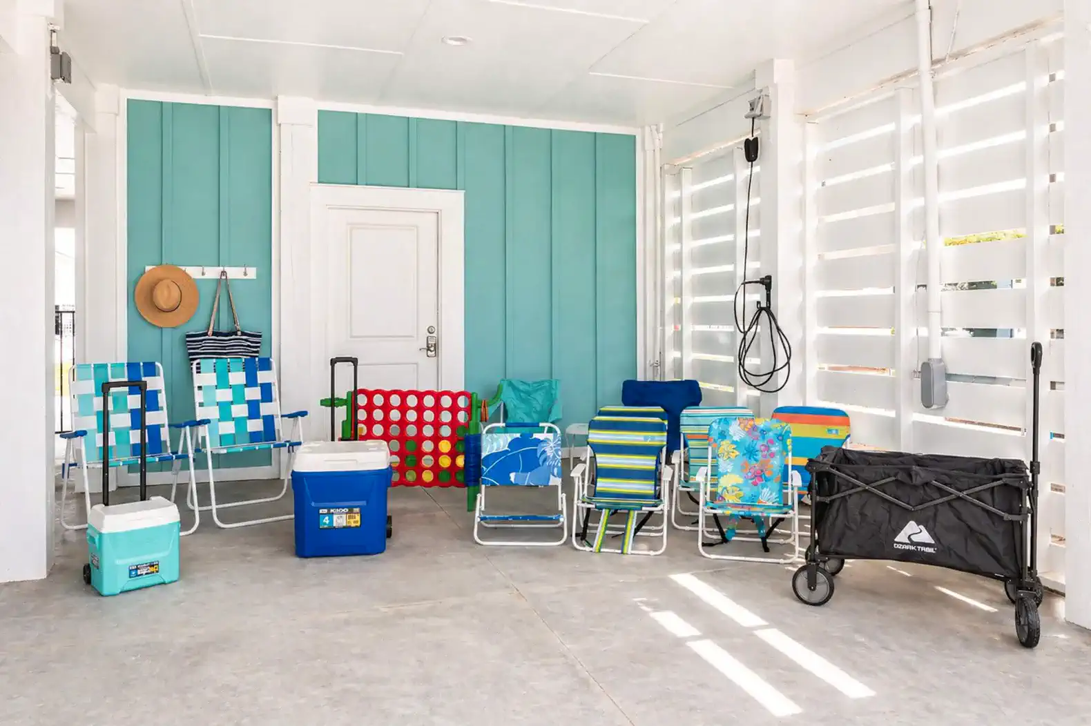 Beach chairs, coolers, games and a cart are provided in our Guest Closet.  