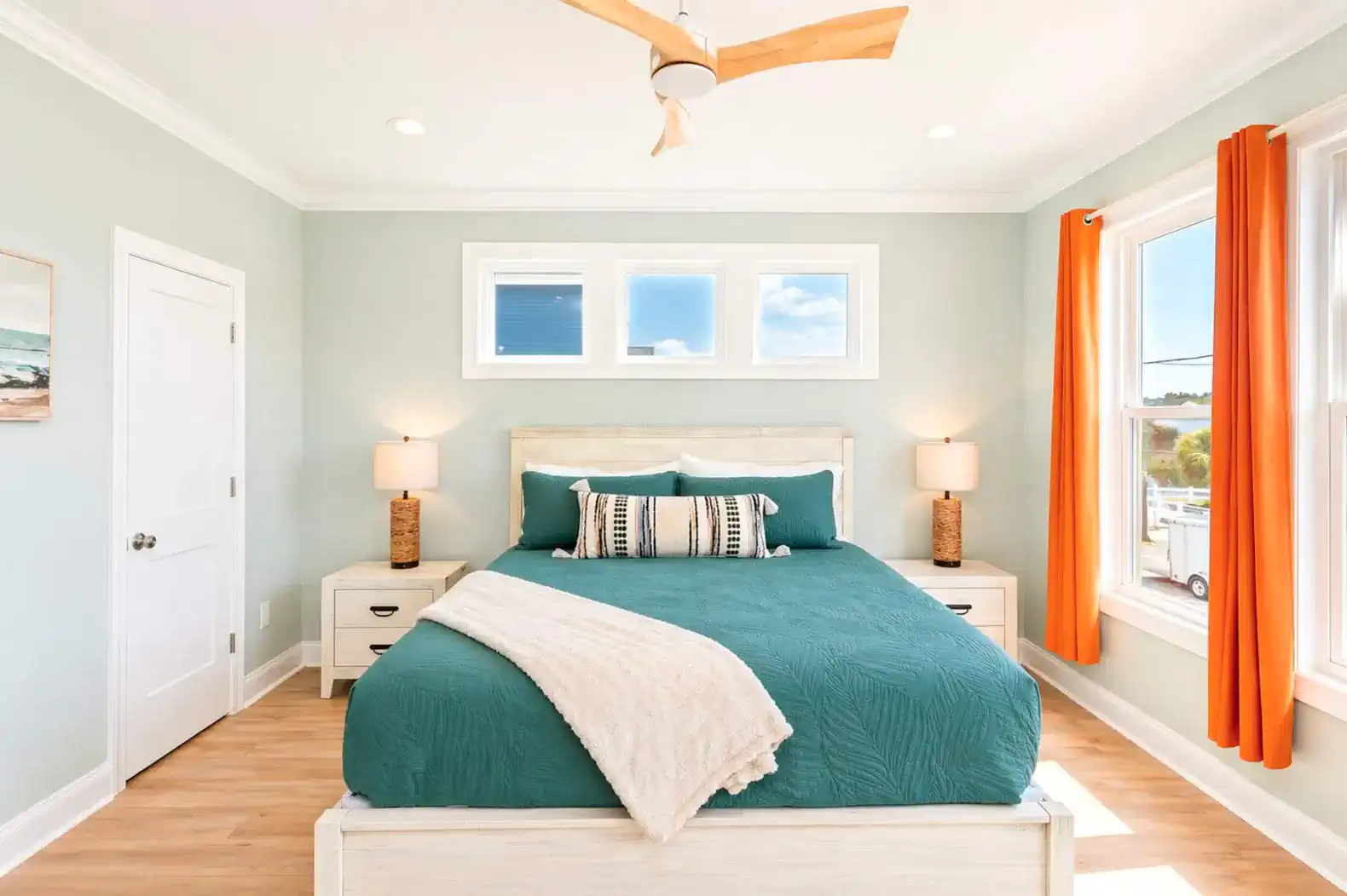Spacious King Suite on First Floor.  Includes attached En Suite with large shower with a bench seat, and double vanity.  This Suite also has a walk-in closet for storage.  