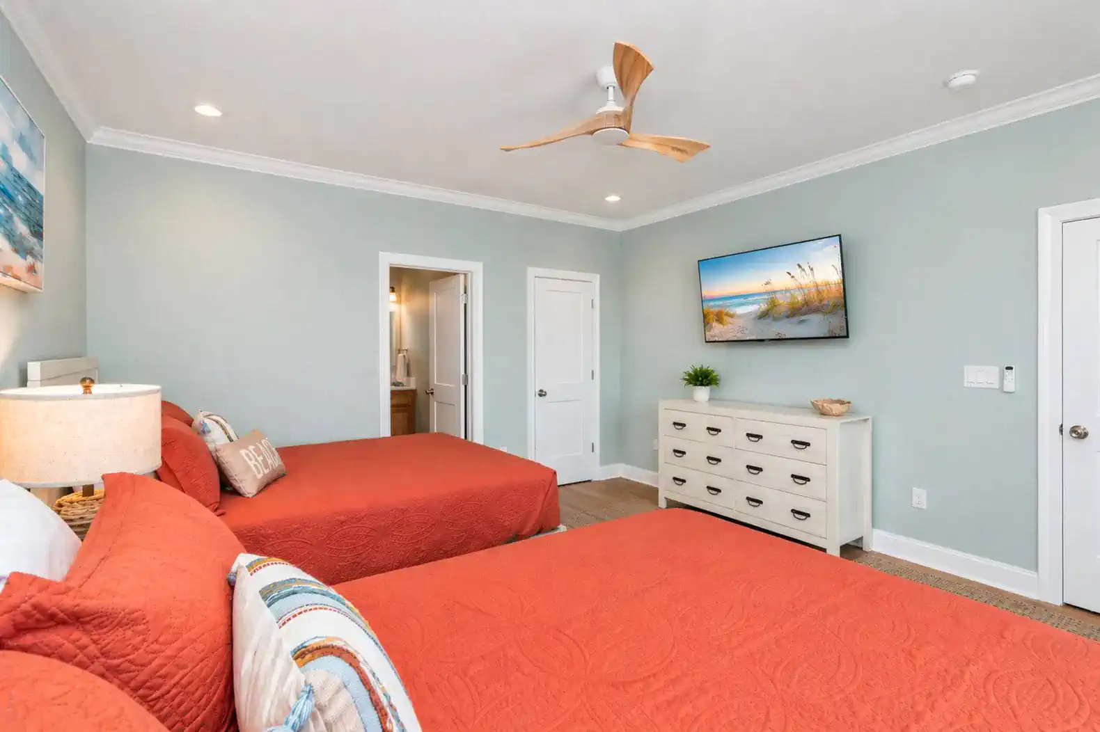 Queen Bedroom, complete with a closet, dresser and closet for storage.  