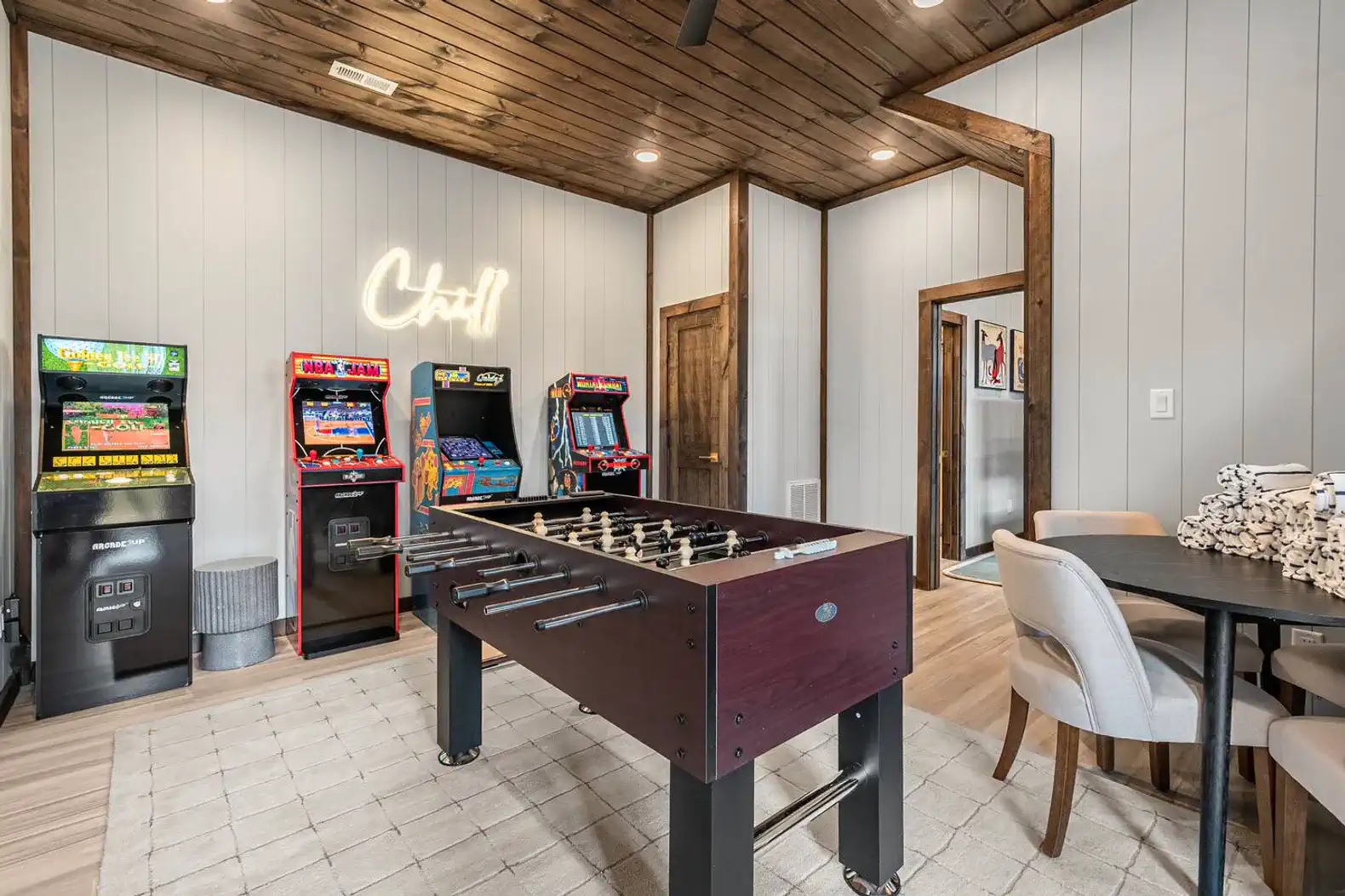 A stocked game room full of arcade games and foosball! Perfect for groups of all ages. 
