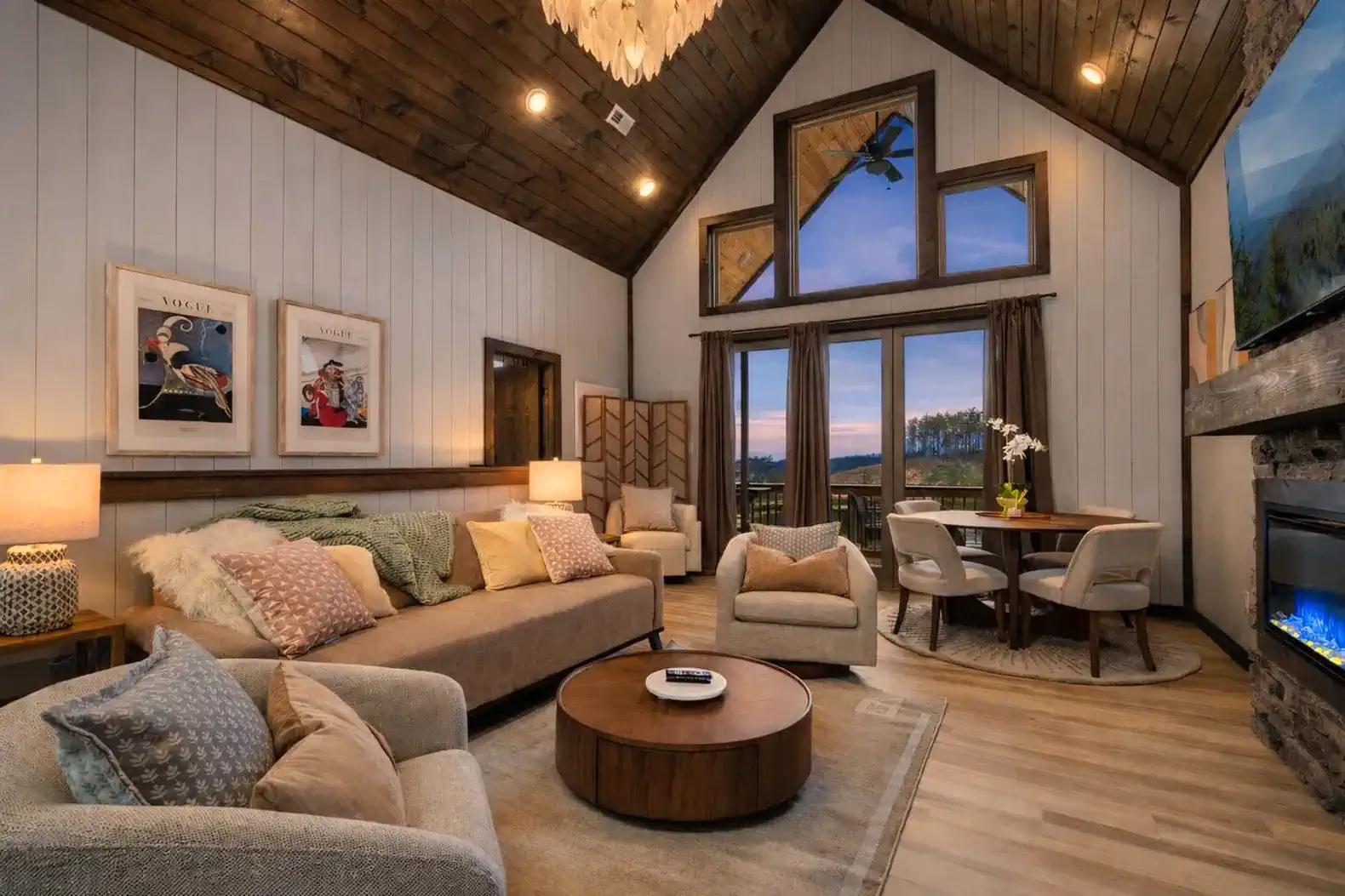 Stylish, cozy, and spacious! You'll find lots of pillows, blankets, and moody lighting curated for relaxing. 