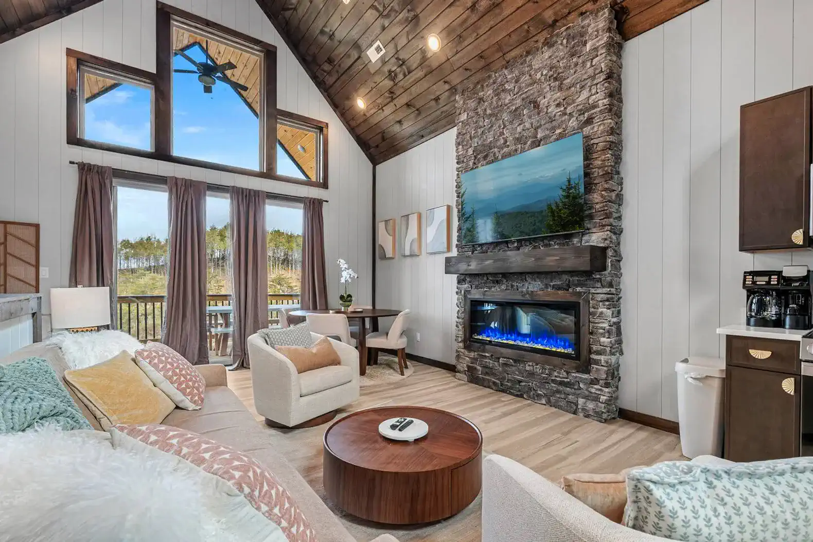 Fireplace aids in keeping you cozy!