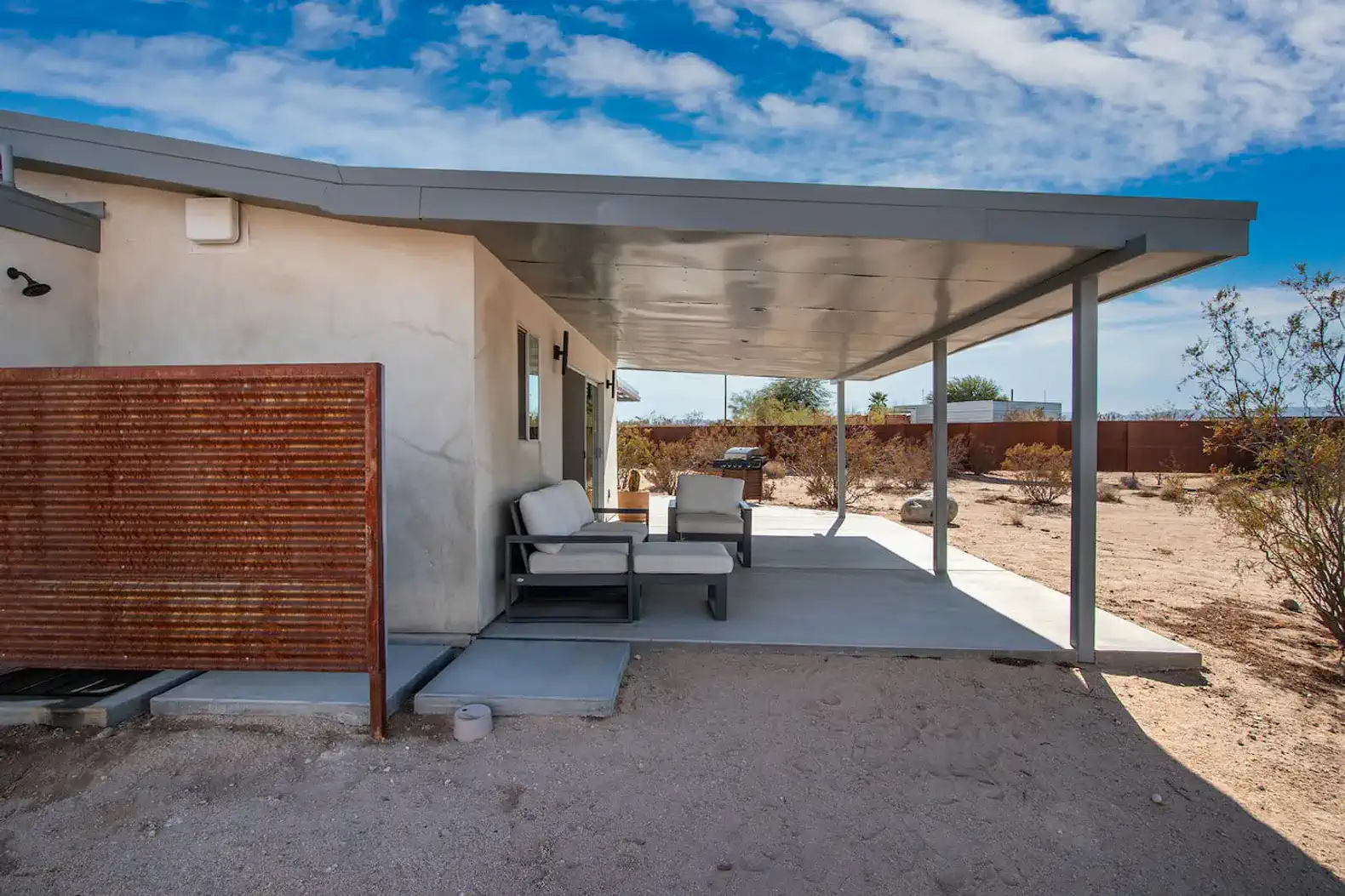 back porch and outdoor shower area