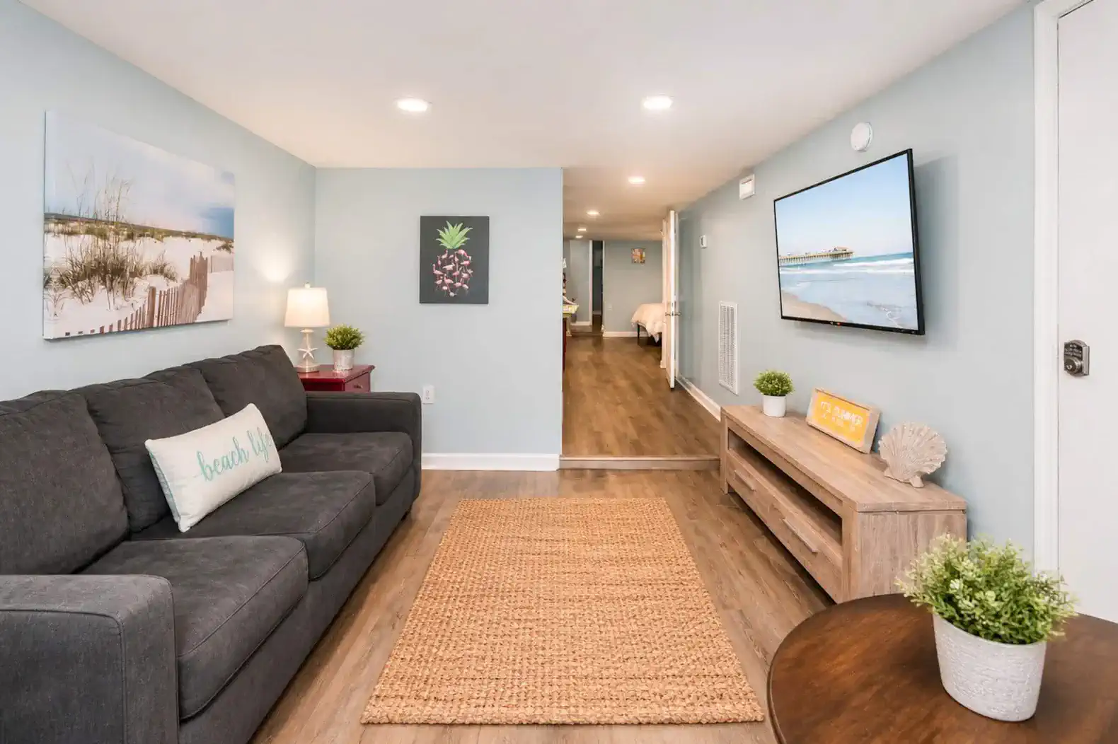 Living Area in Lower Level.  Couch is a pull out for additional sleeping area. 