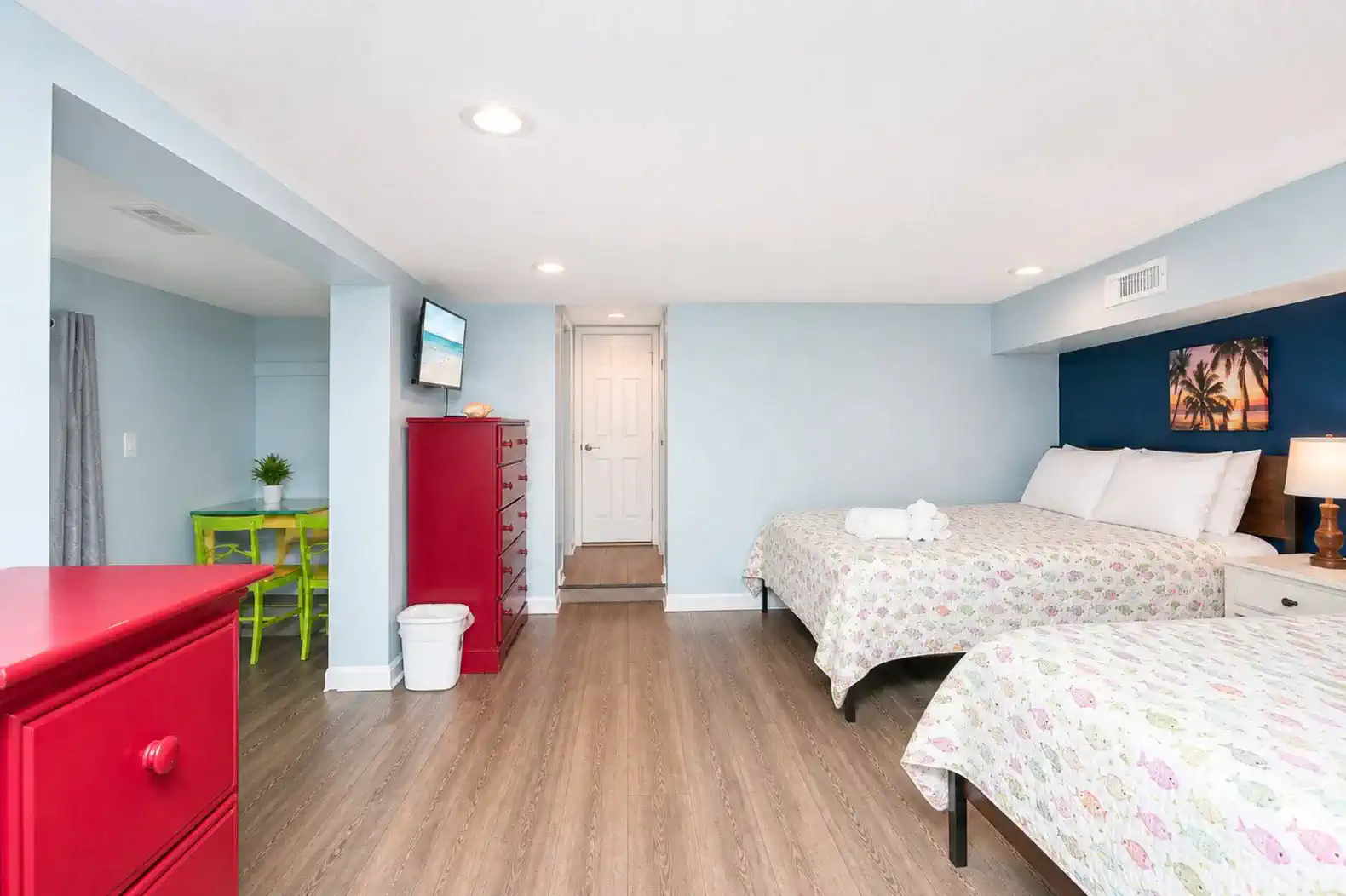Sleeping Area in lower level.  Two Queen Sized Beds