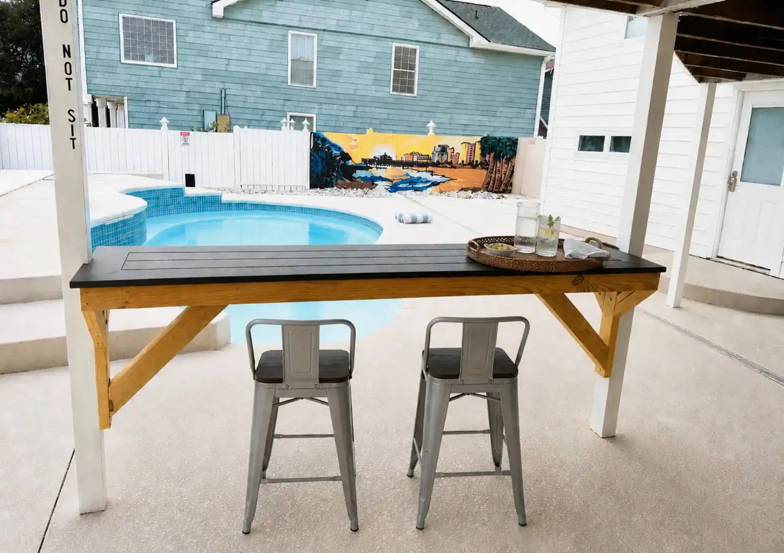 Bar overlooking pool area