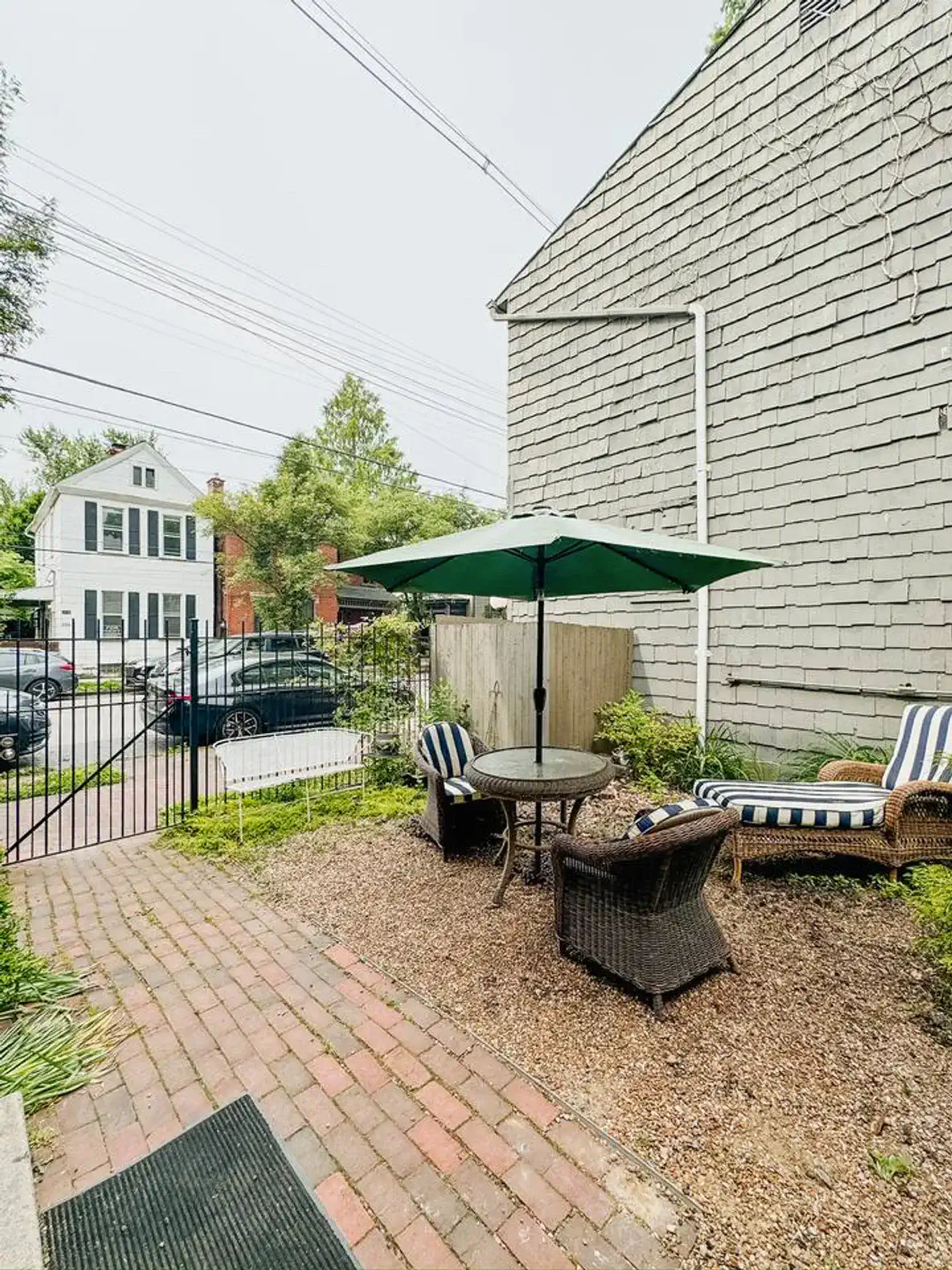 The fenced in courtyard is for your private use. It has a small table, a lounge chair and a small bench to enjoy the outdoors.