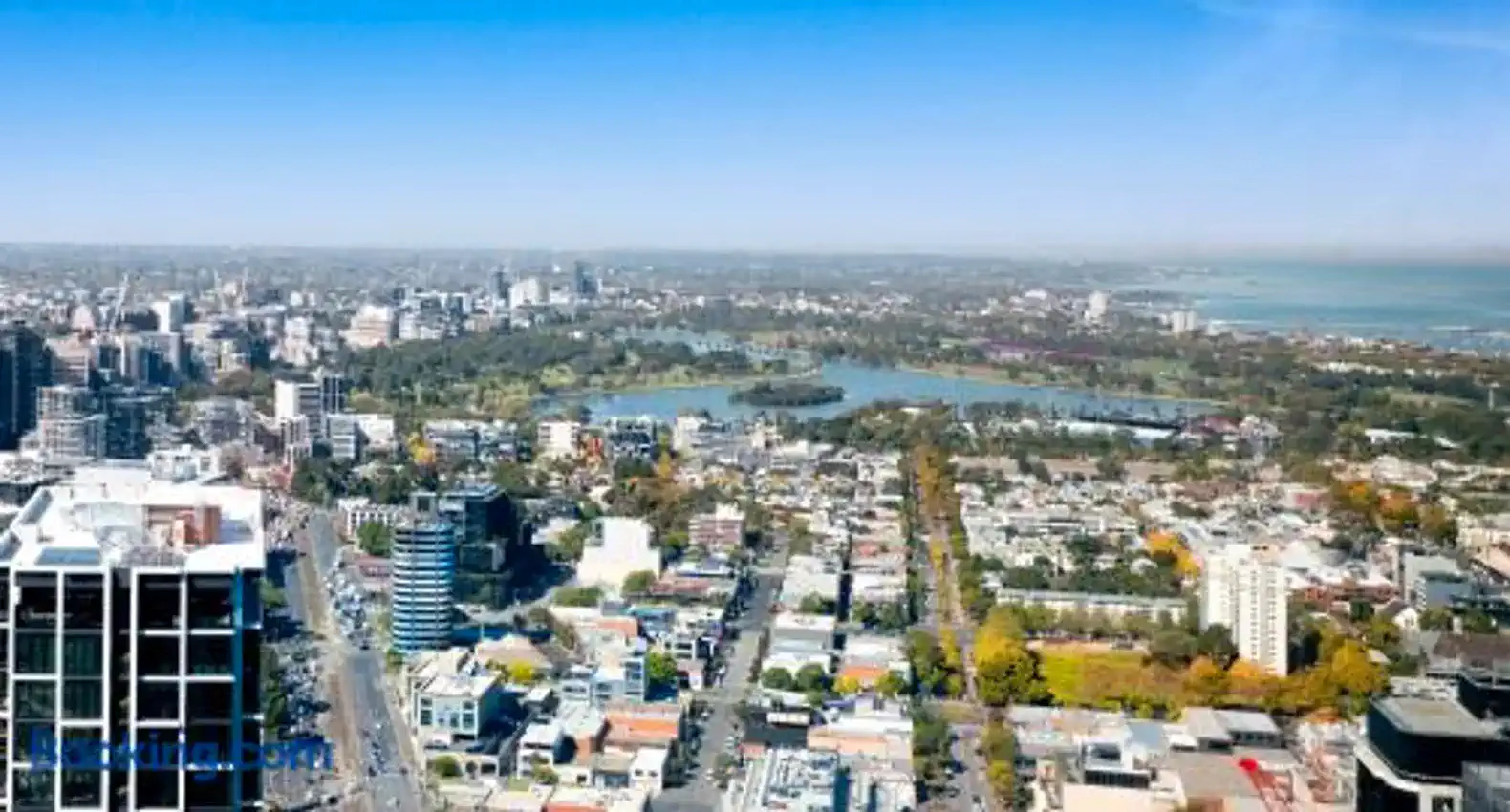 Panoramic view of the city skyline and surrounding parks