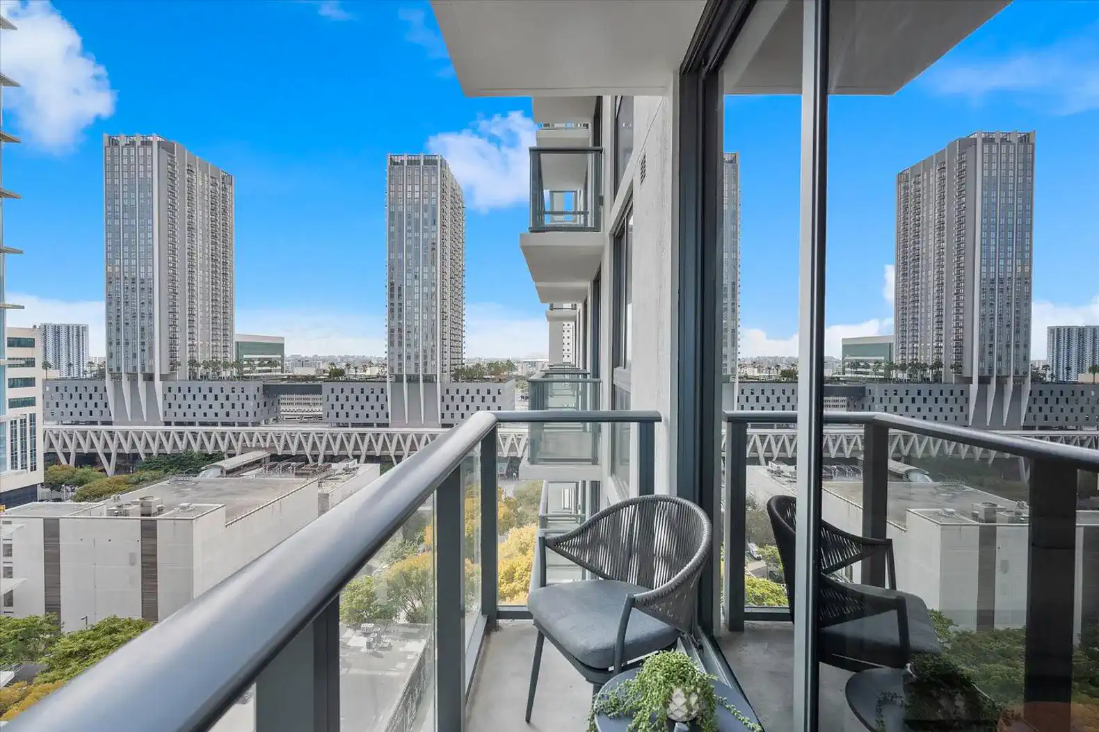 Balcony with city views and modern seating