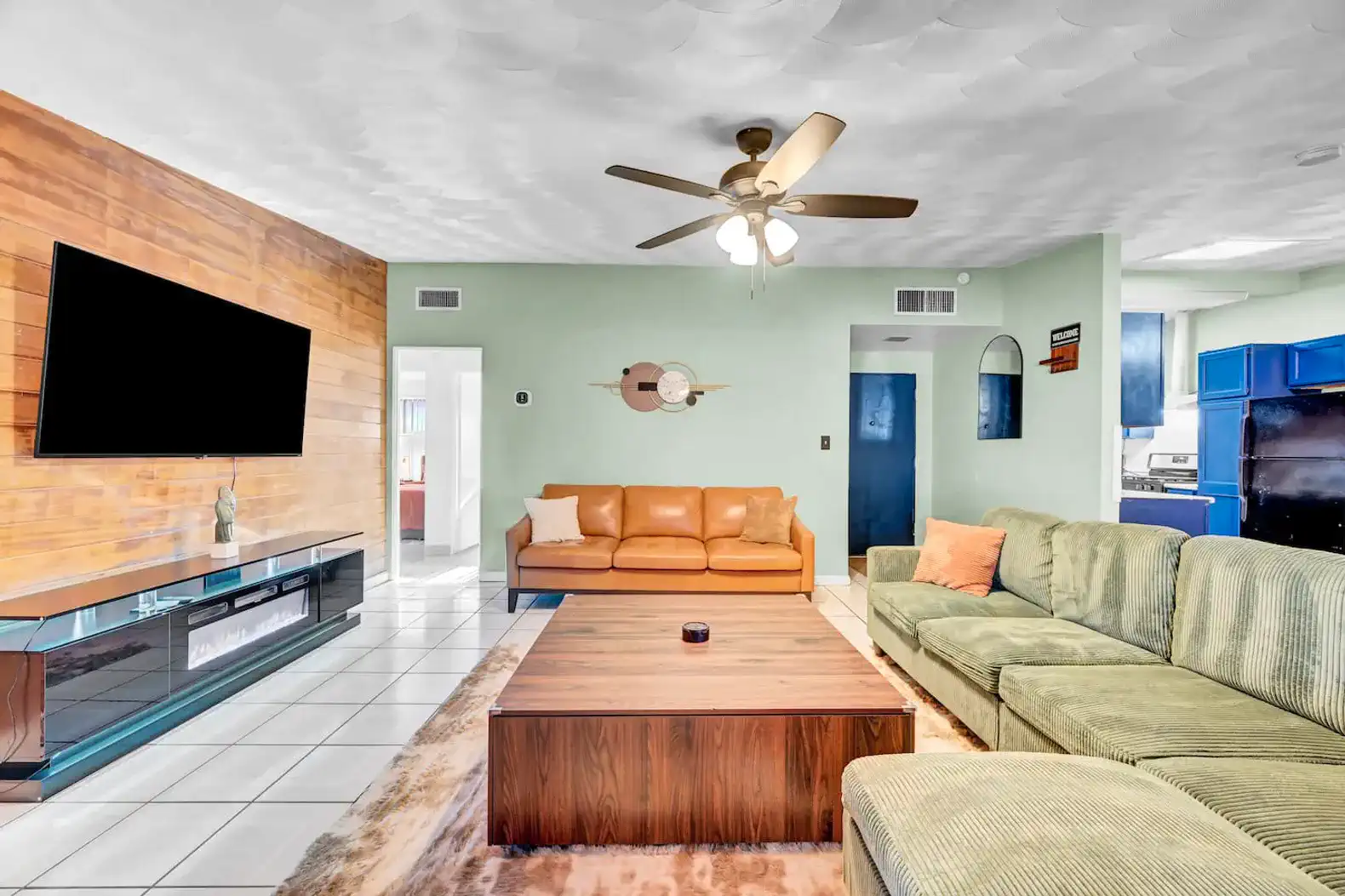 Spacious living room with comfortable seating and modern decor