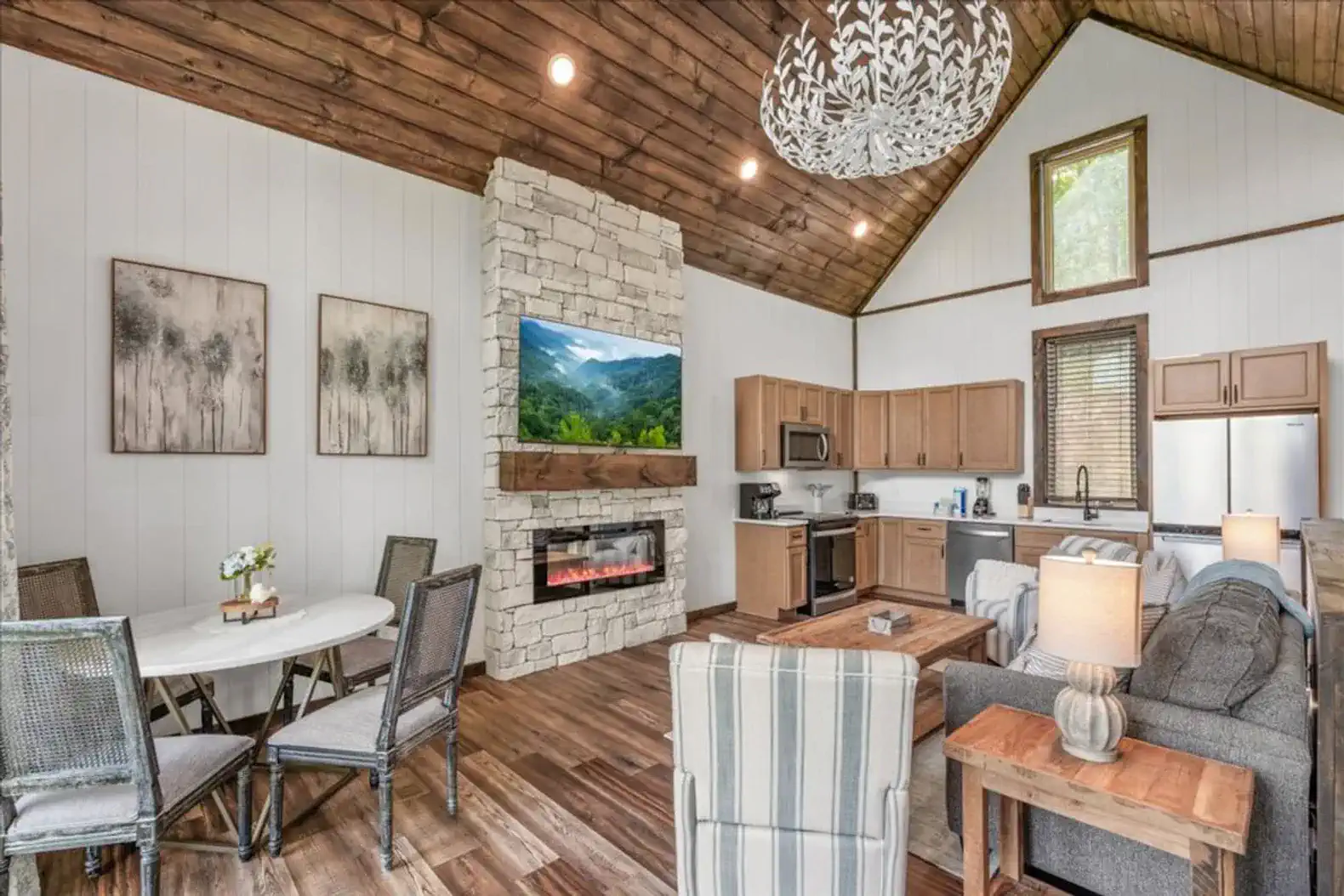 The open floor plan allows guests to dine, chat, laugh, and cook all in the same place. 