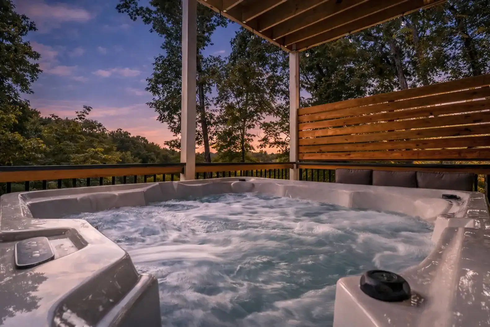 Enjoy the private hot tub during a quiet evening and soak in the beautiful views