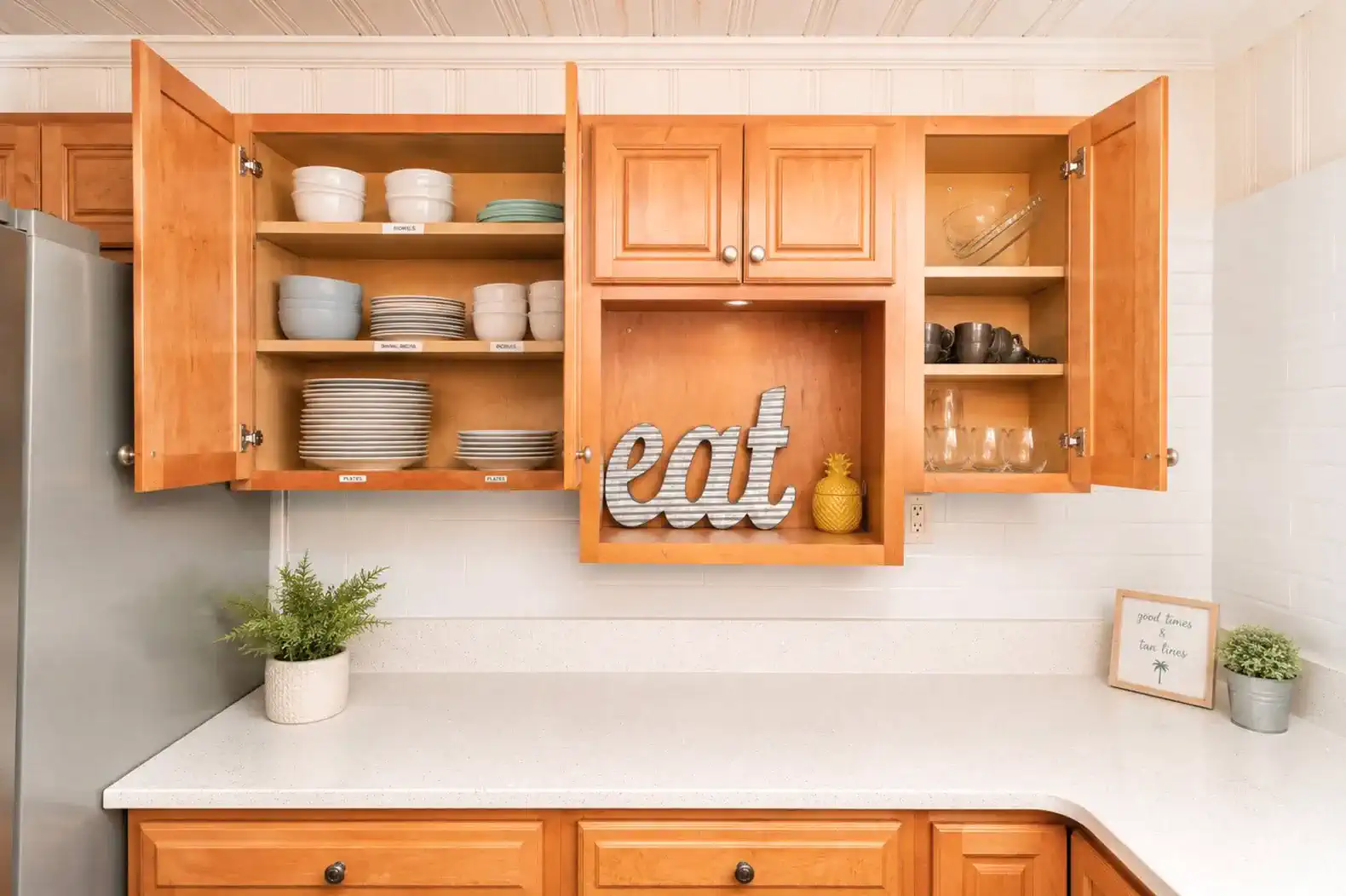Anchors Up Kitchen, plenty of dishes for your stay.  