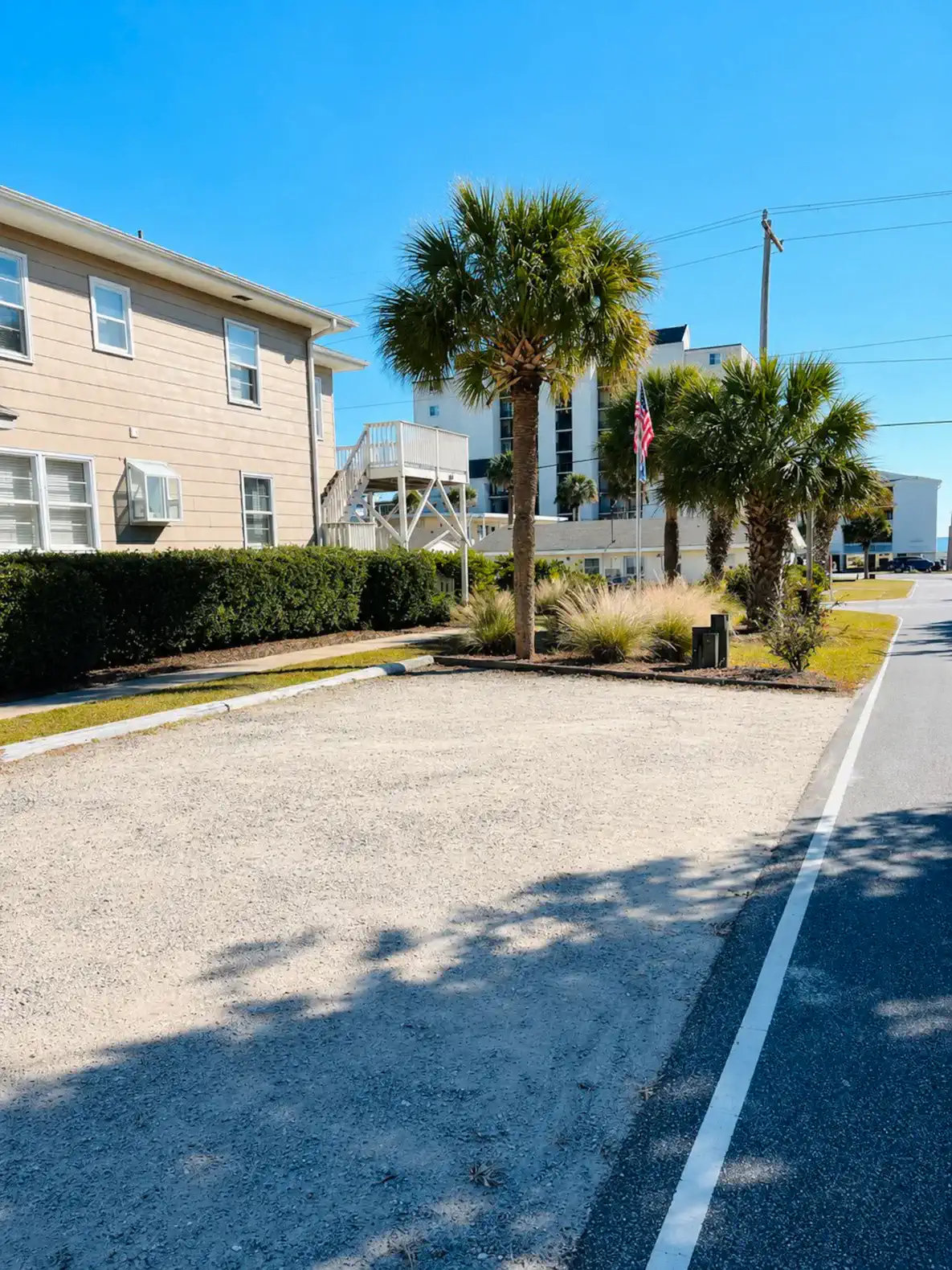 Two large parking lots, combined you can park up to 8 standard sized vehicles