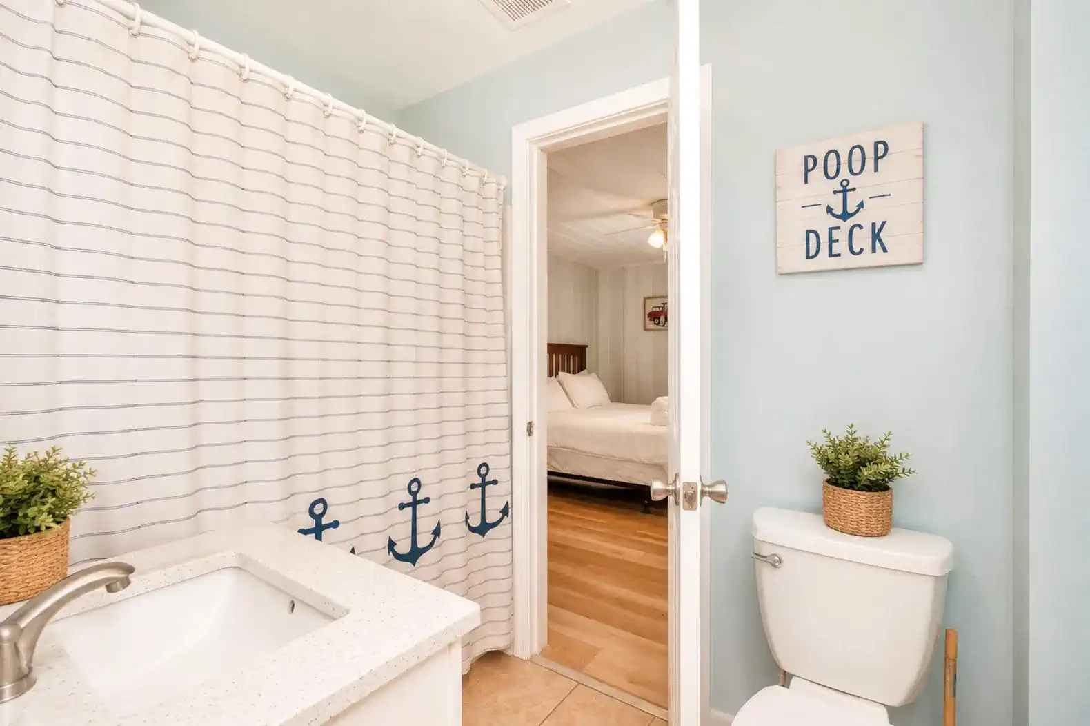 Anchors Up Jack and Jill Bathroom in between two King Bedrooms