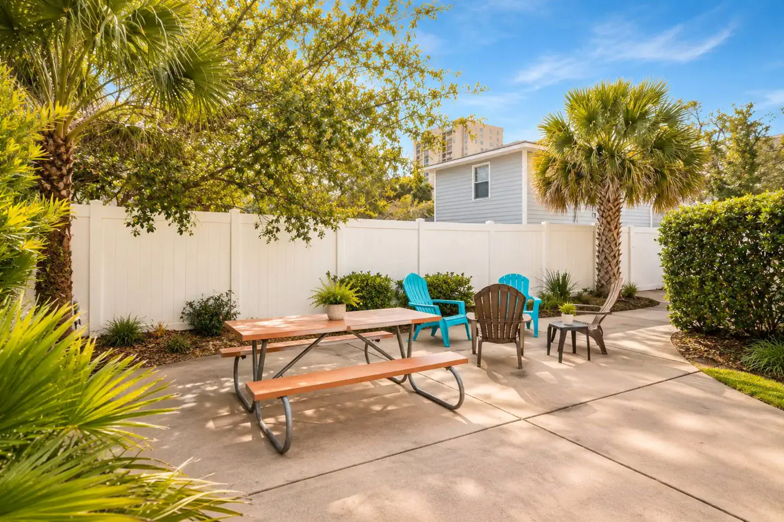 Backyard area that is open to pool area off to the right.  
