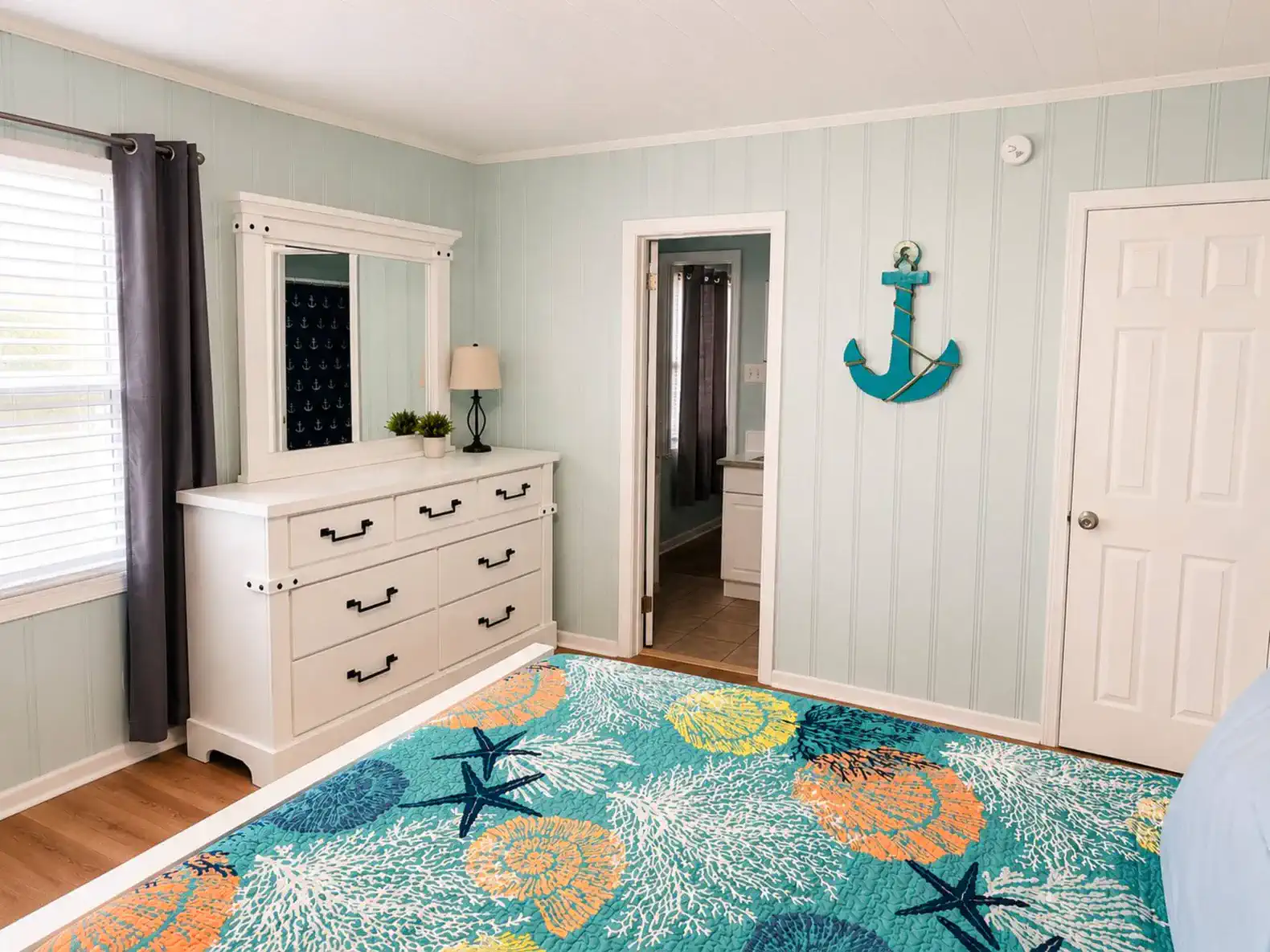 Anchors Up King Bedroom with attached Jack and Jill Bathroom