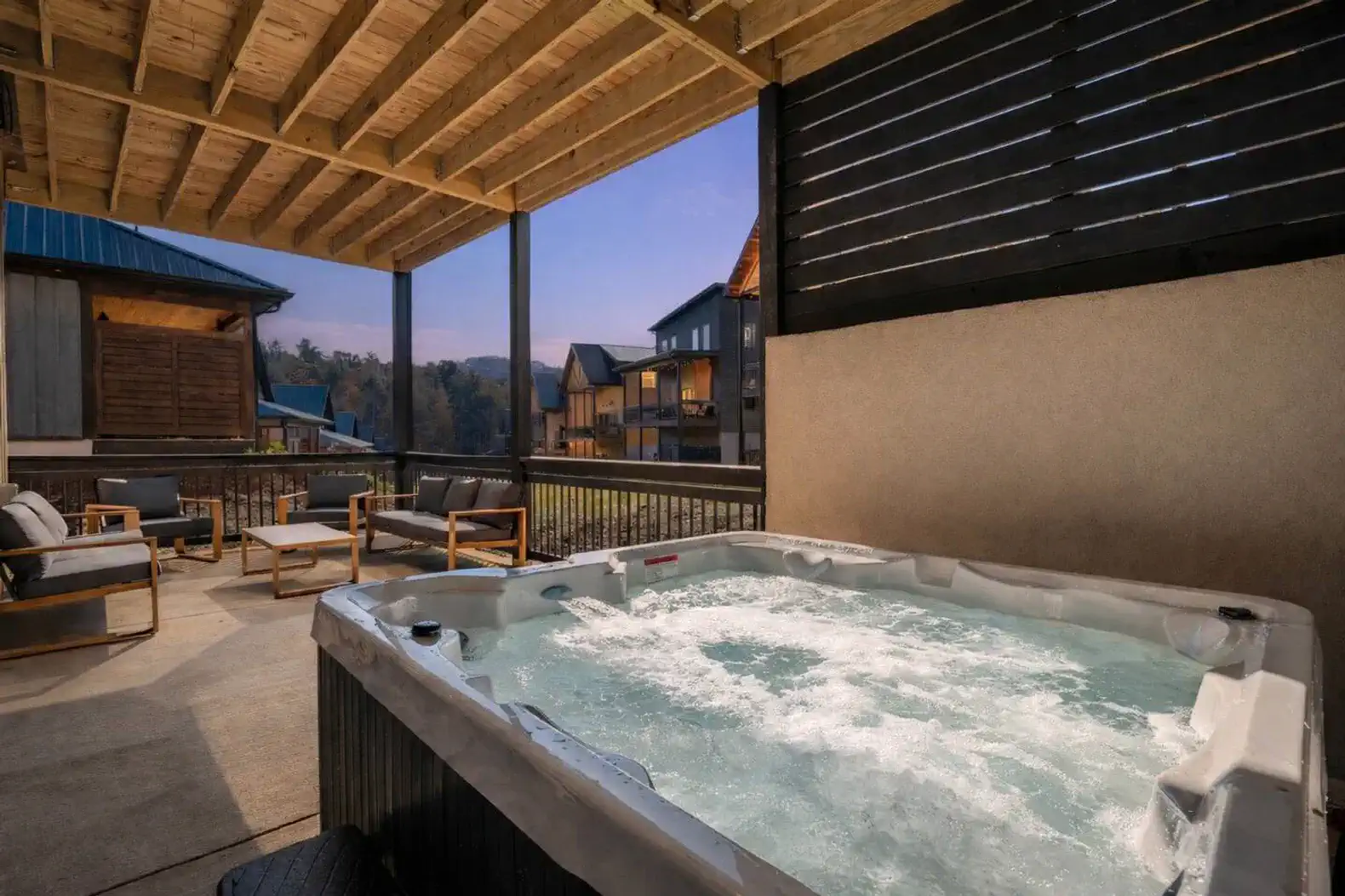 Private hot tub thats perfect for relaxing after a day on the parkway. 