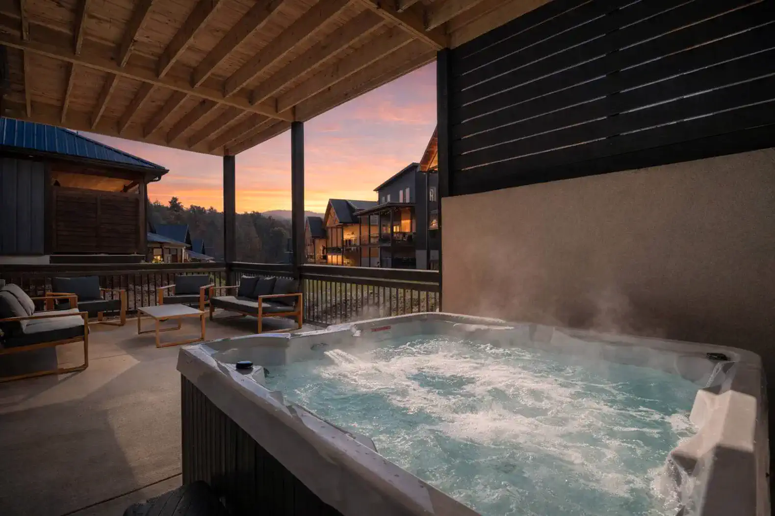 Hot Tub Retreat: Unwind in the bubbling hot tub with stunning views and fresh mountain air!