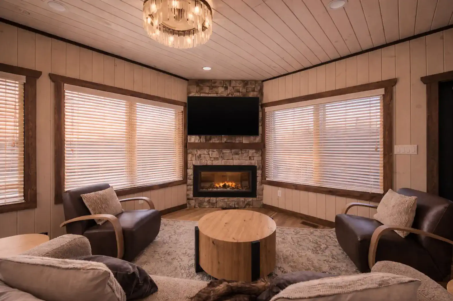 Spacious living room! Unwind and gather around the electric fireplace and watch your favorite streaming services on the smart TV. 