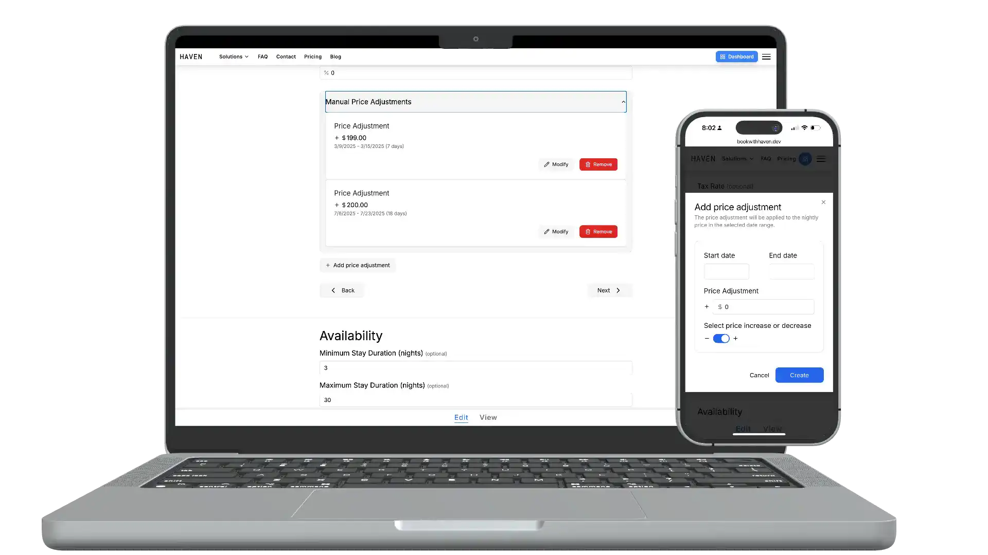 Price adjustment settings