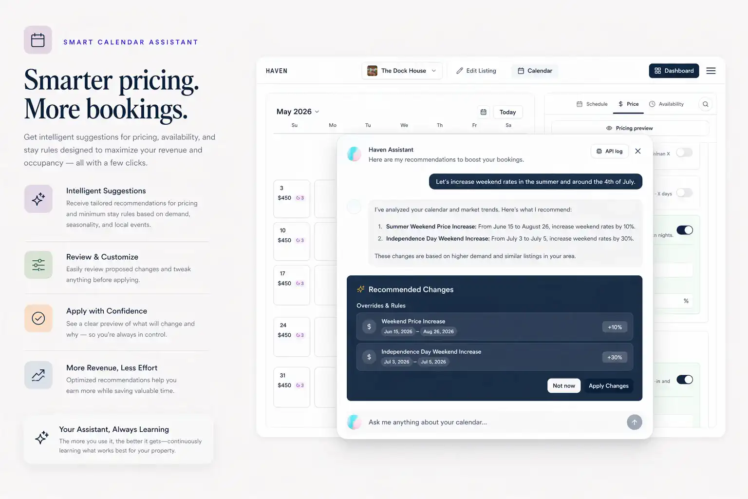Haven calendar and booking tools for hosts