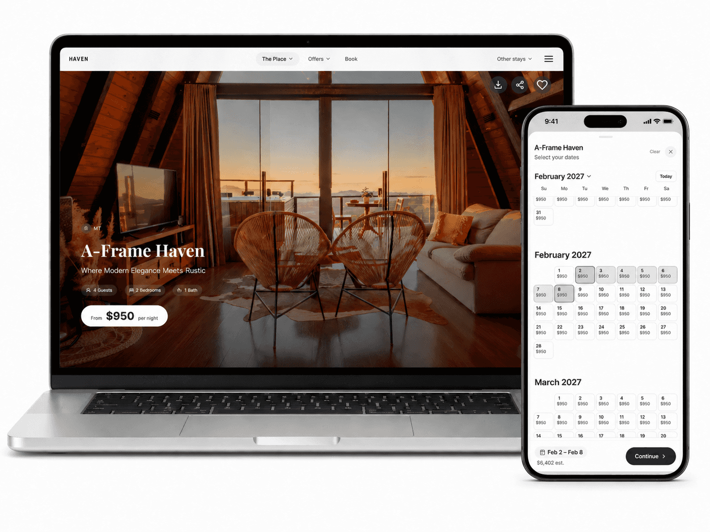 Haven property page on a laptop with the guest experience on a phone
