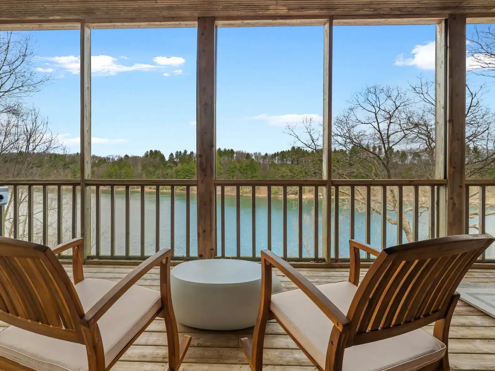 Start your day with a cup of coffee while relaxing in the rocking chairs, all with a perfect view of the picturesque Deep Lake.