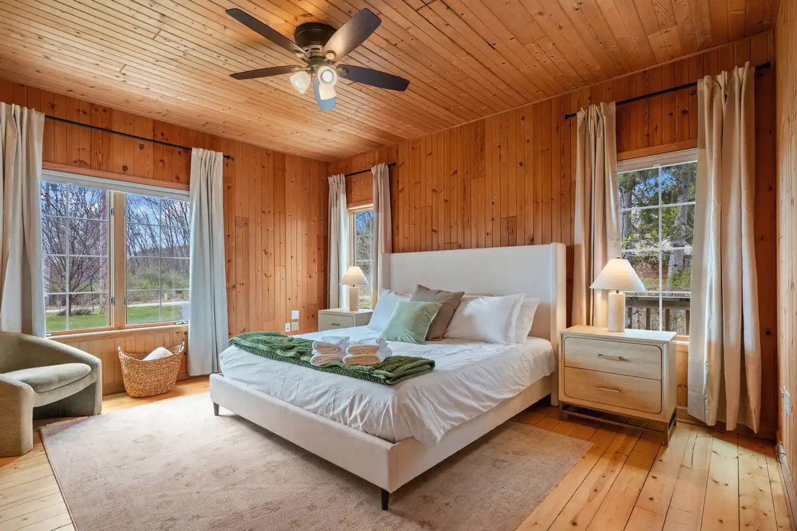 First-floor king bedroom with a spacious closet. Full bathroom conveniently located just outside the room.