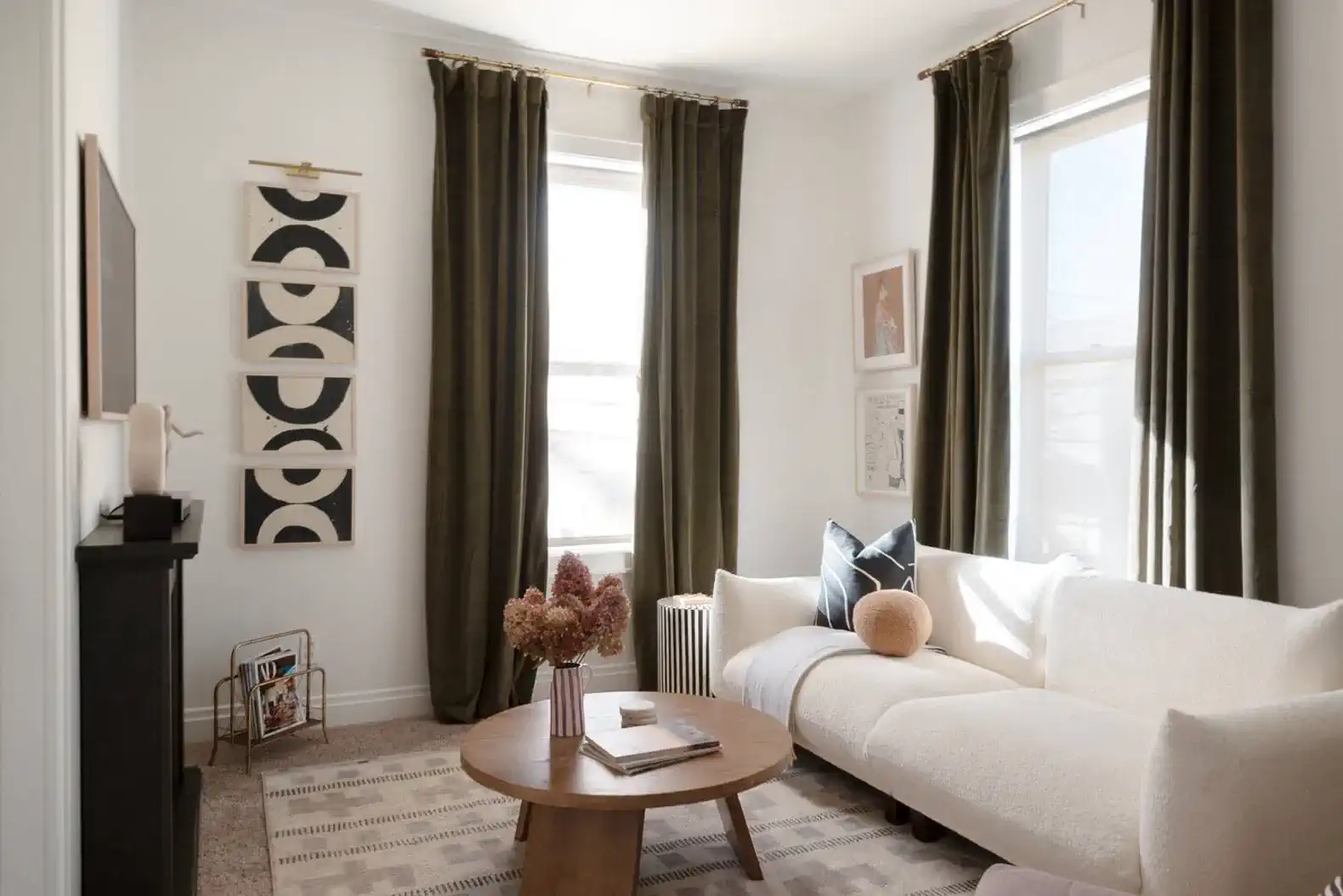 Living Room | Frame TV + Electric Fireplace + Workspace