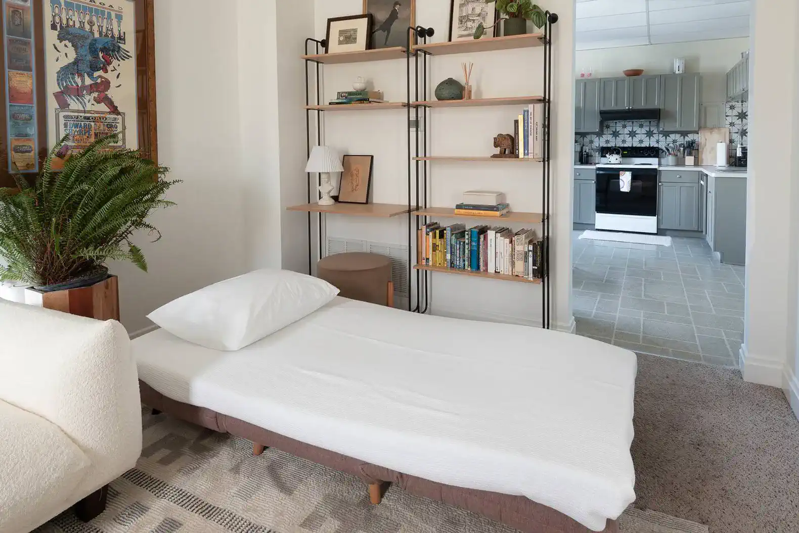 Sleeper Chair that turns into a twin bed | Thick foam mattress cover and bedding provided upon request