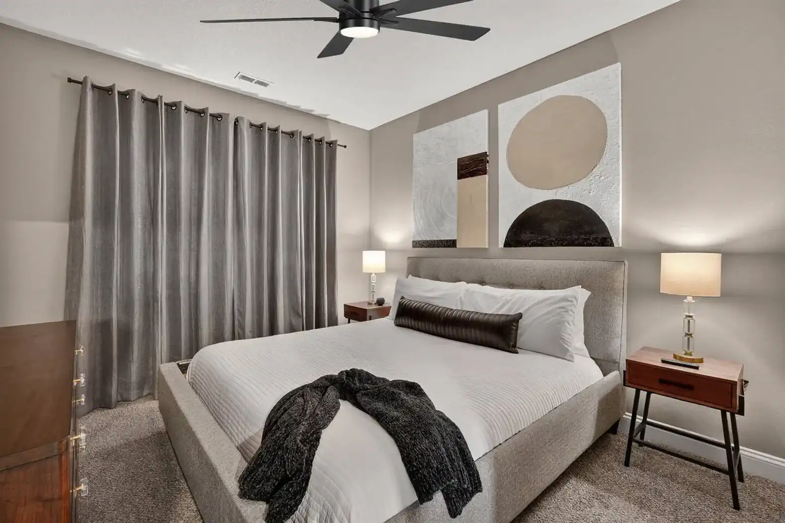 Enjoy a peaceful nights sleep in the Tempurpedic king sized bed and wake up on your own schedule with blackout curtains.