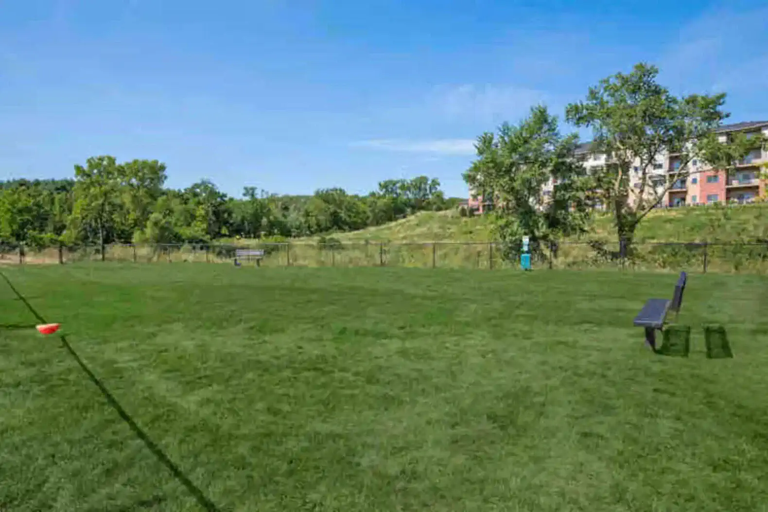 On-site dog park — a fully fenced, open green space perfect for letting your pup stretch their legs, play, and burn off energy without leaving the property.