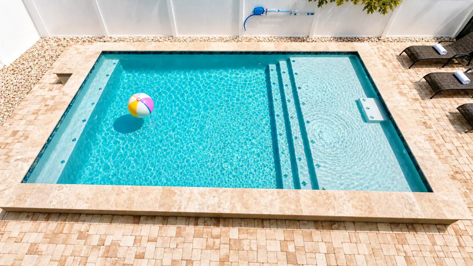 Large 13’ x 23’ pool with sundeck and sitting ledge.  Pool depth goes from 3’6”-5’