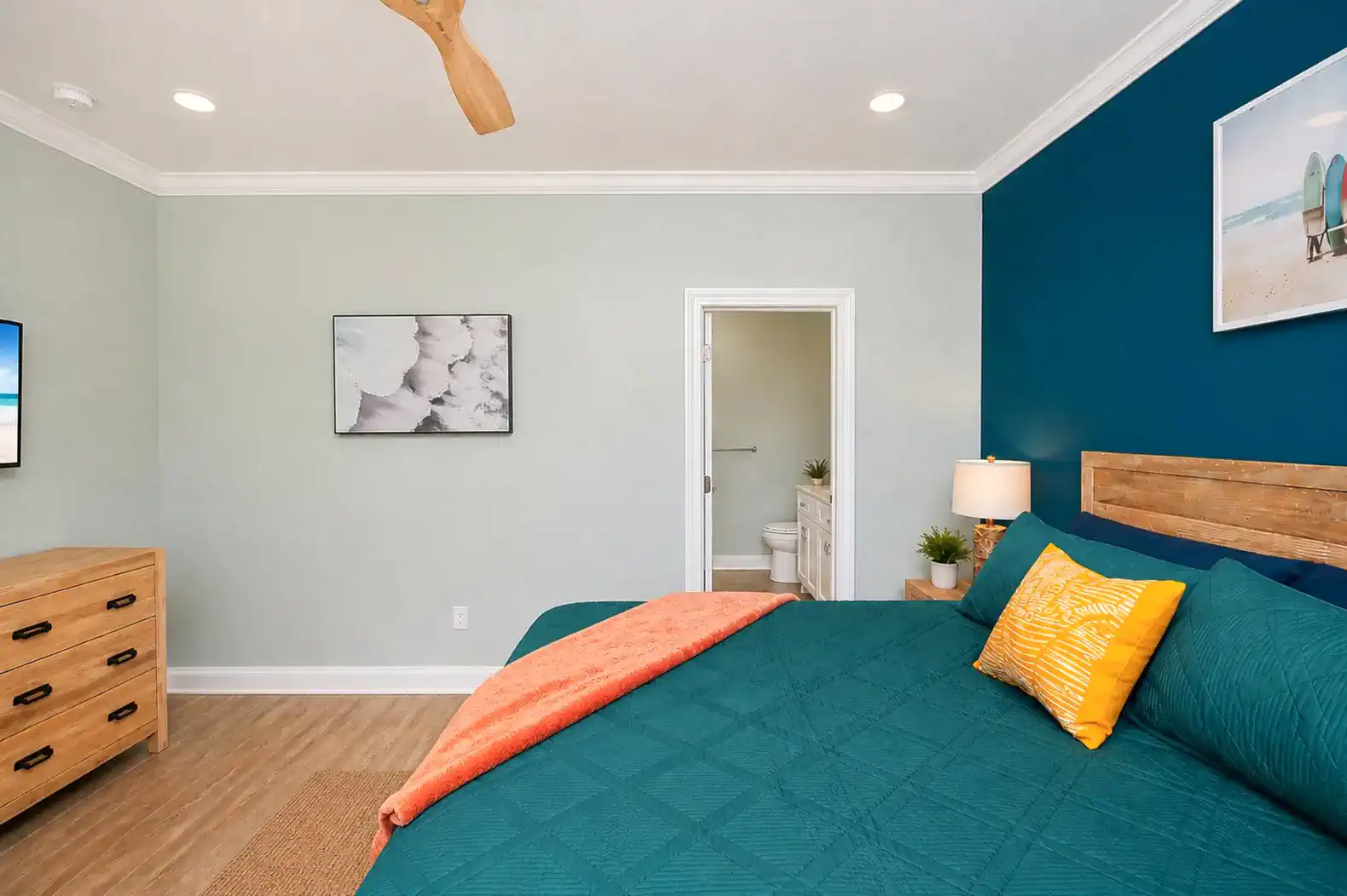 King Bedroom with attached private bathroom with double vanity and huge walk-in closet
