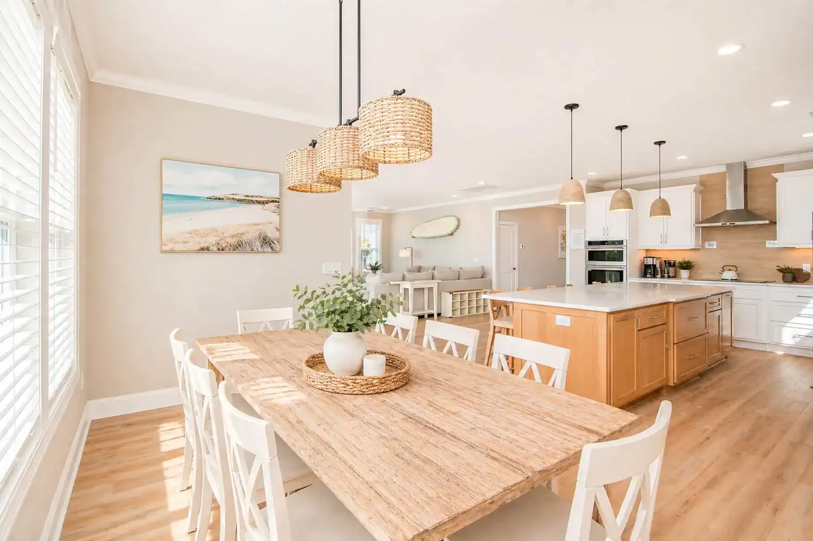 Dining Table-Currently seats 8 with an additional 5 seats at the island.  