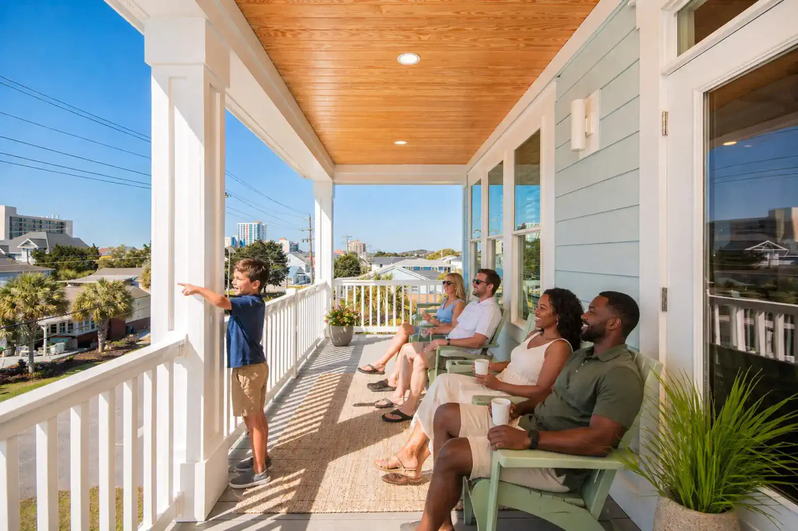 Spacious balcony with seating and ocean views, perfect for relaxation