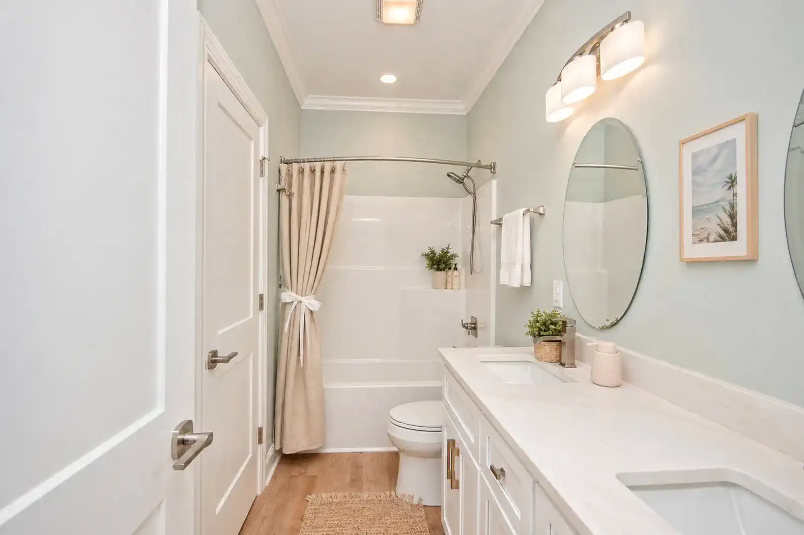 Anderson's attached bathroom-has second door to game room.  Double vanity.  Tub/Shower combo.