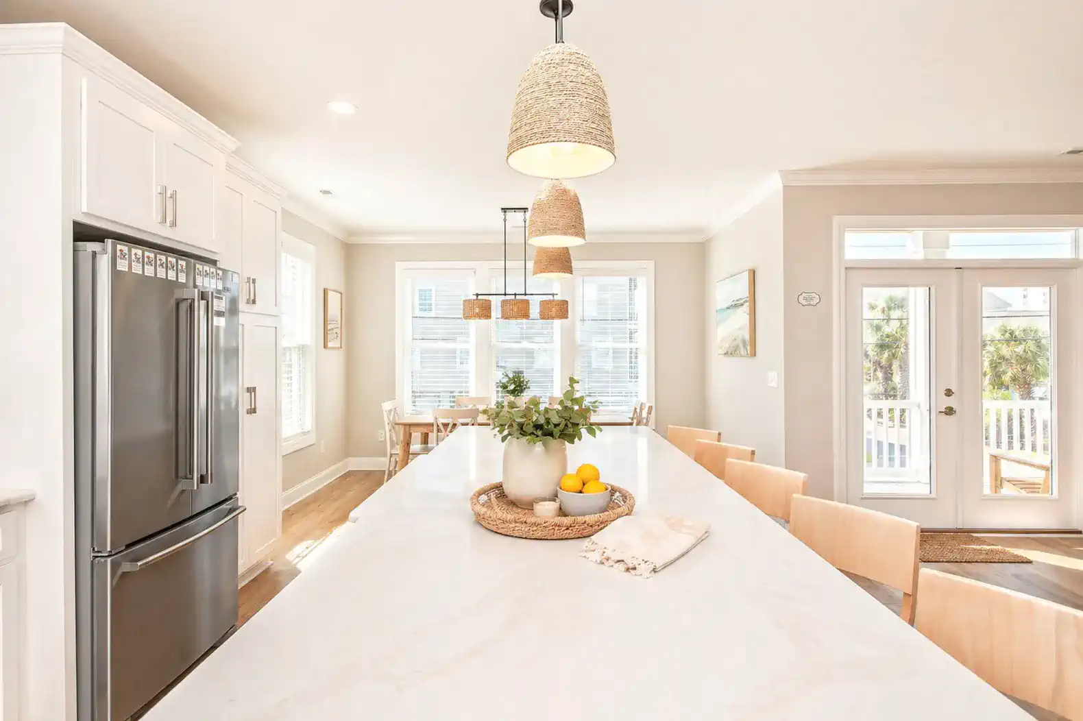 Spacious kitchen with modern appliances and a large island seating area