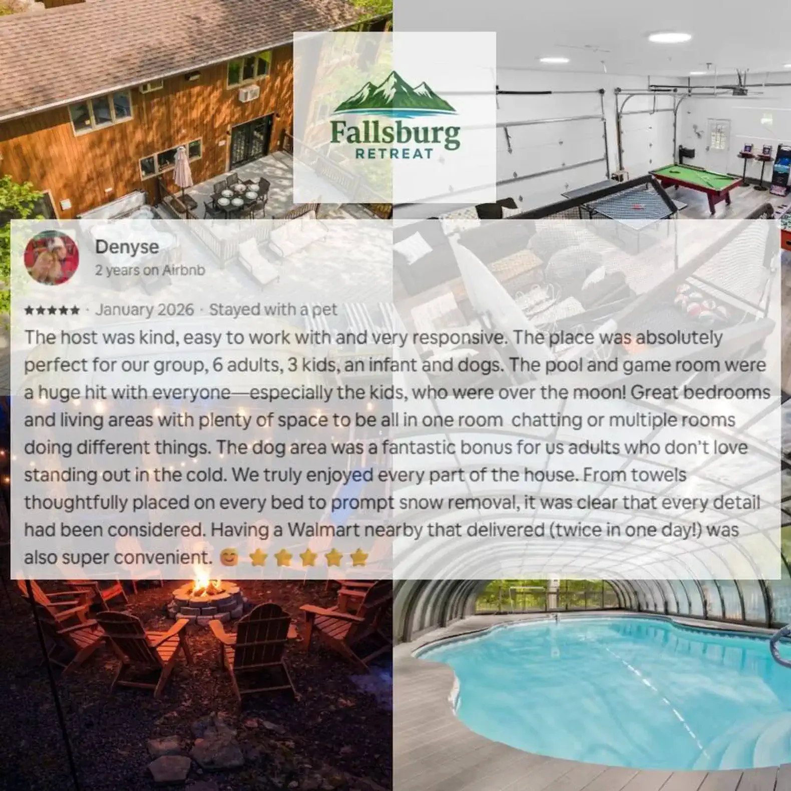 Indoor pool area with seating and large windows for natural light