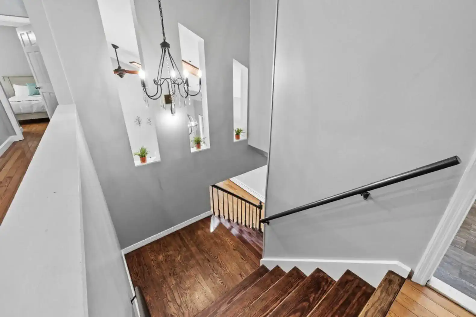 Charming staircase and modern interior details connecting every level of the home