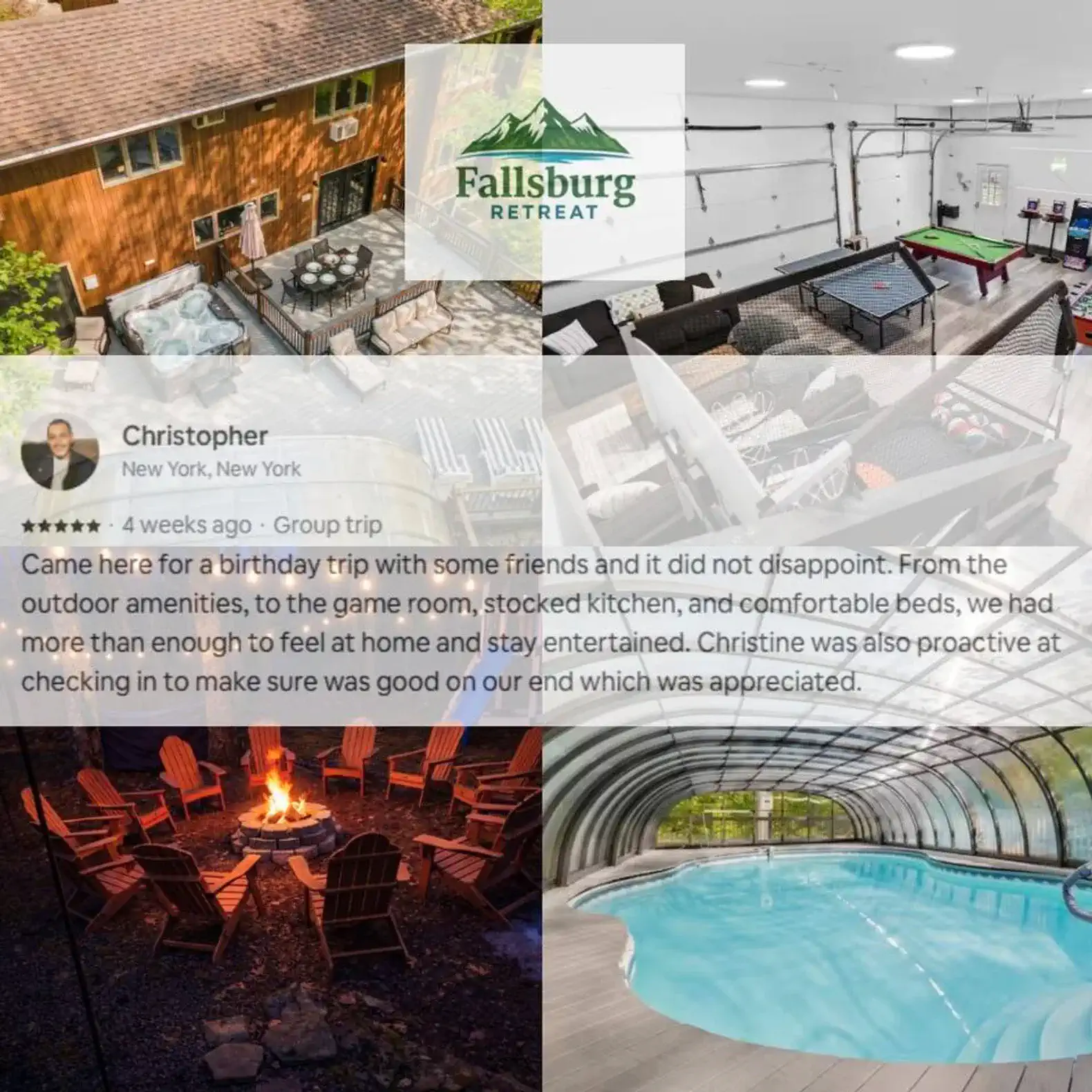 Indoor pool area with a covered roof and lounge space