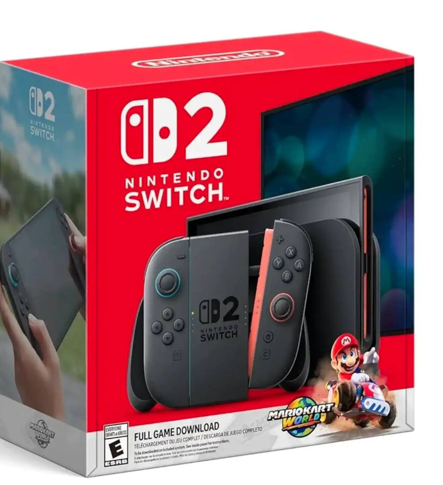 Caja del Nintendo Switch con controladores y juego Mario Kart 8 Deluxe incluido